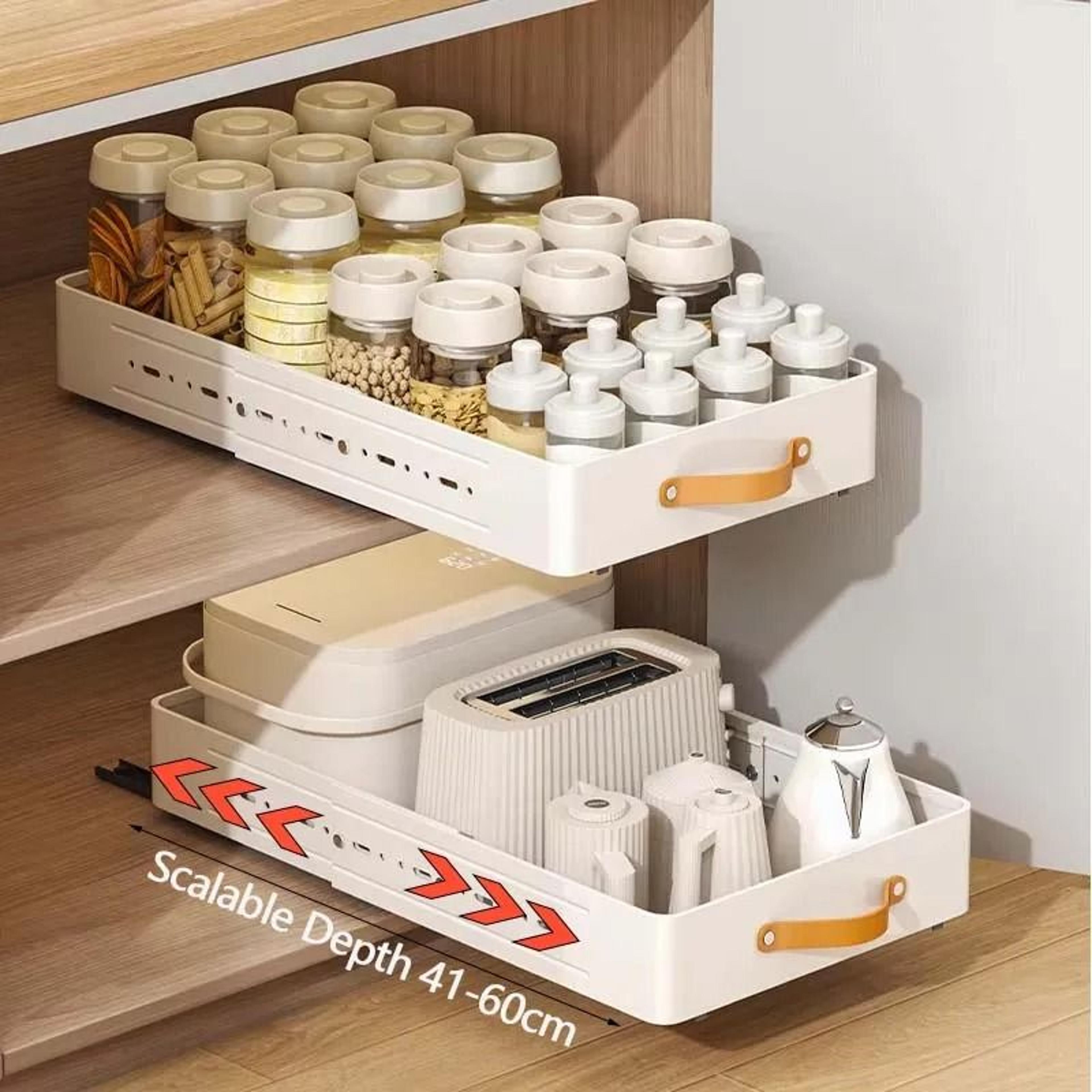 expandable pull-out cabinet organizer shelf adjustable kitchen storage rack with sliding drawer