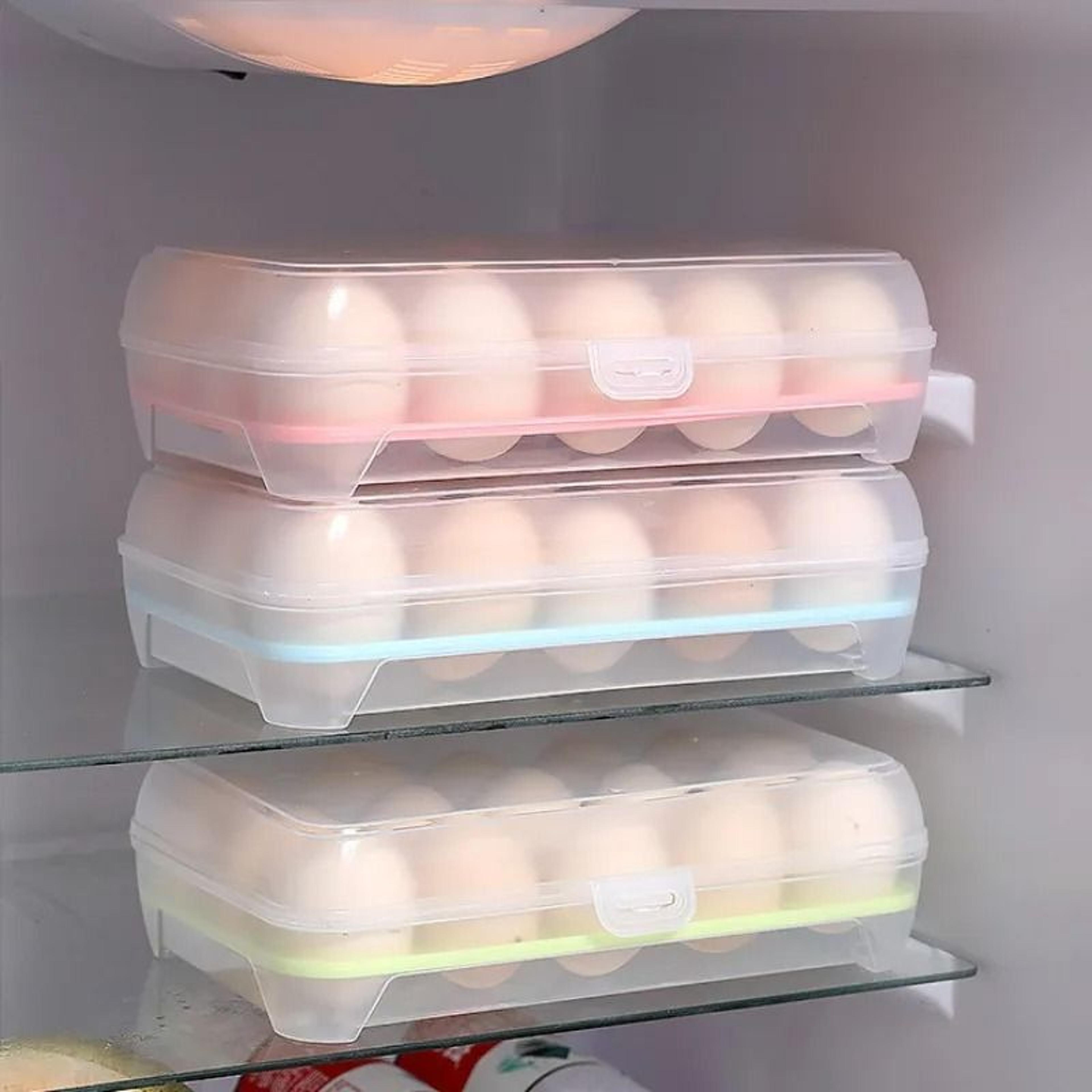 15-grid egg storage container with secure lid for refrigerator & travel