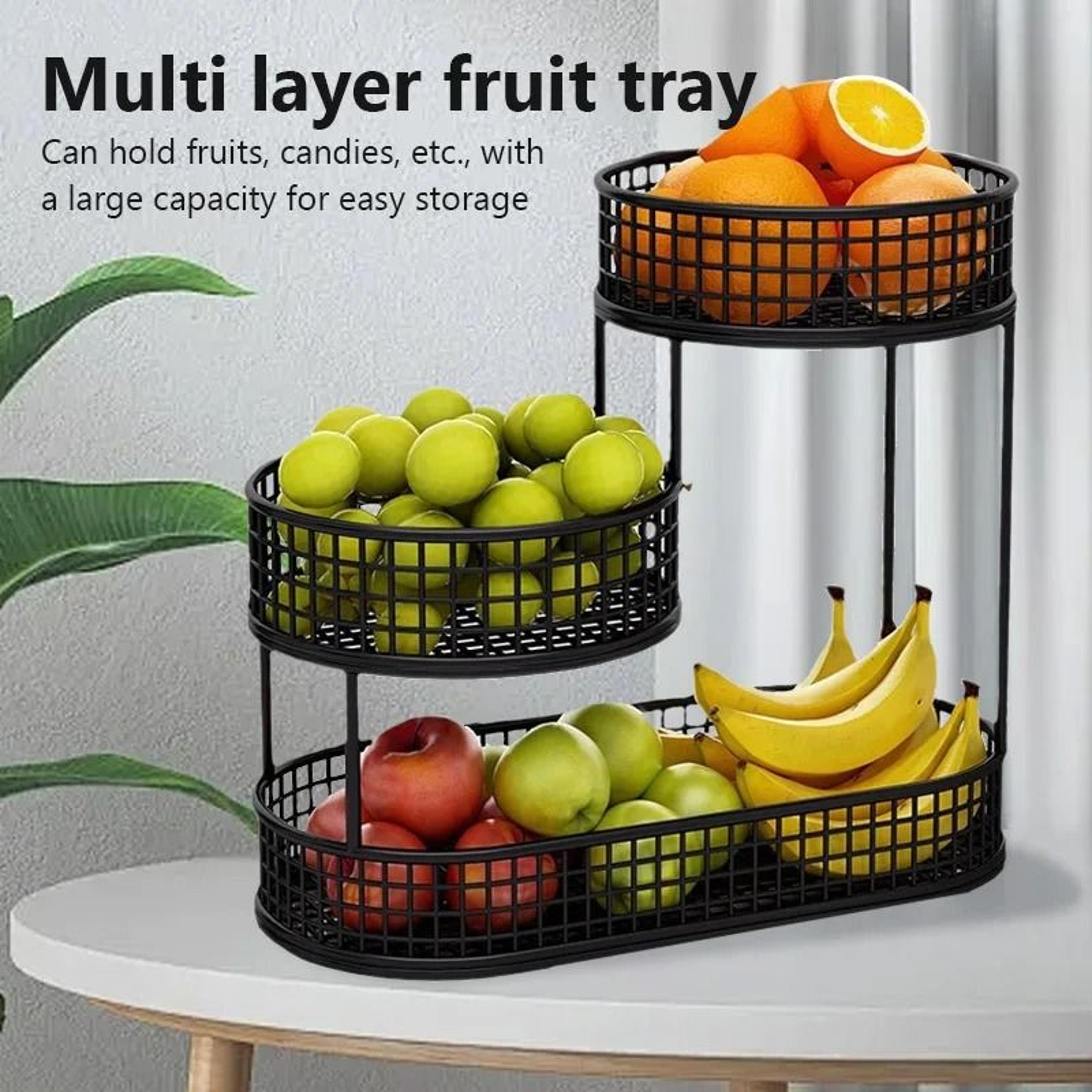 stackable multi layer fruit basket, fruit storage rack and snack organizer for kitchen countertops