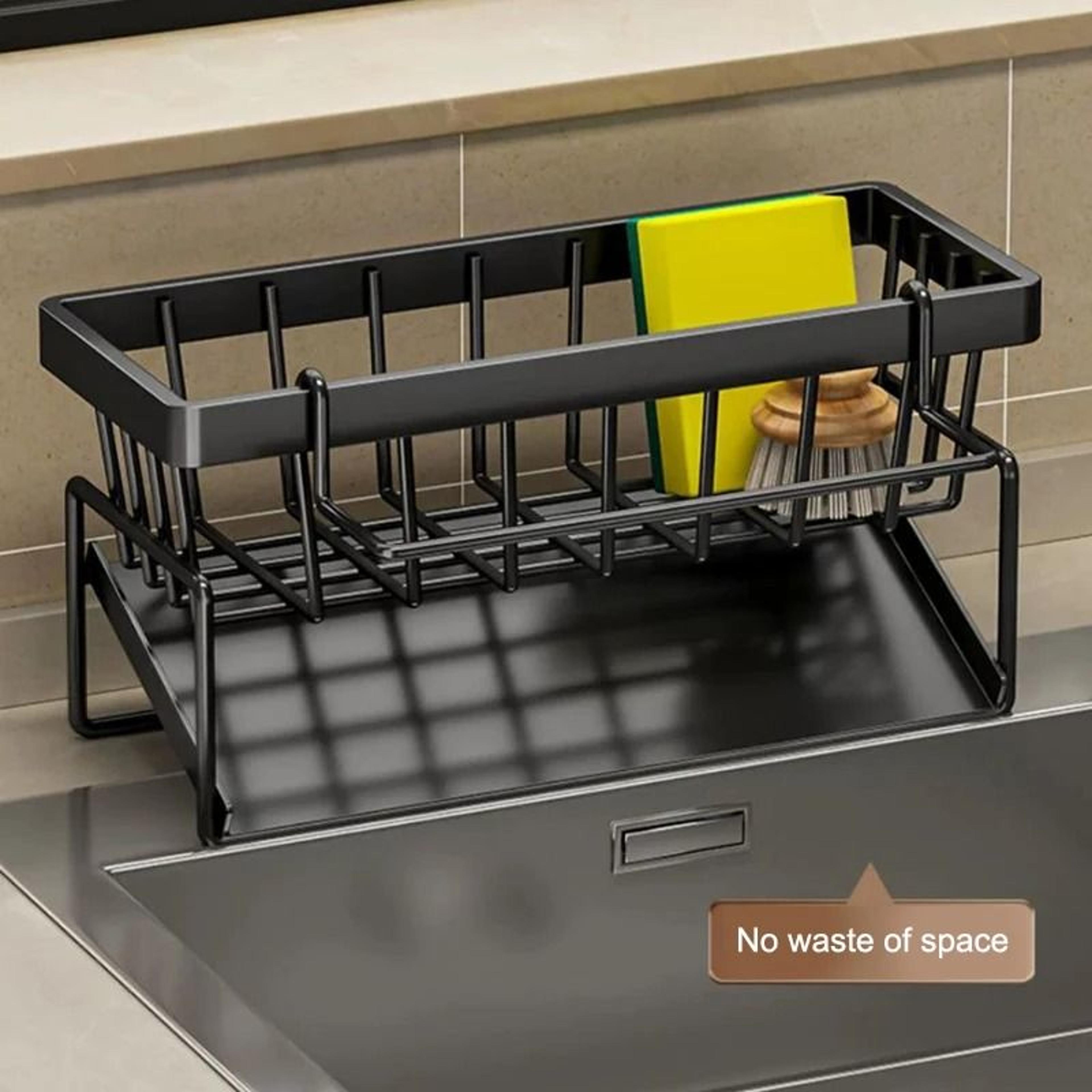 stainless steel sink caddy organizer, sponge holder with drainage rack for kitchen and bathroom