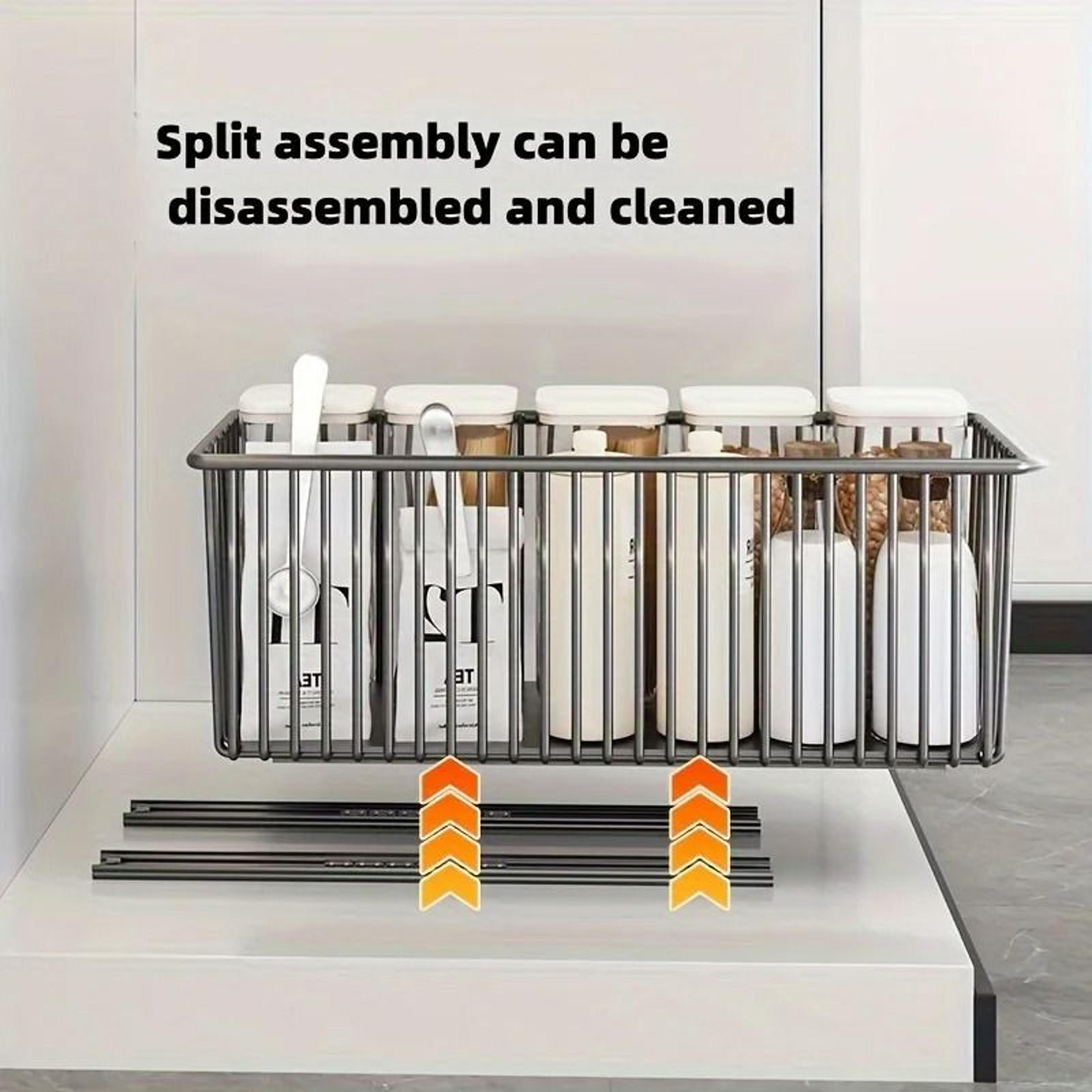 pull out cabinet organizer basket with slide out storage drawer