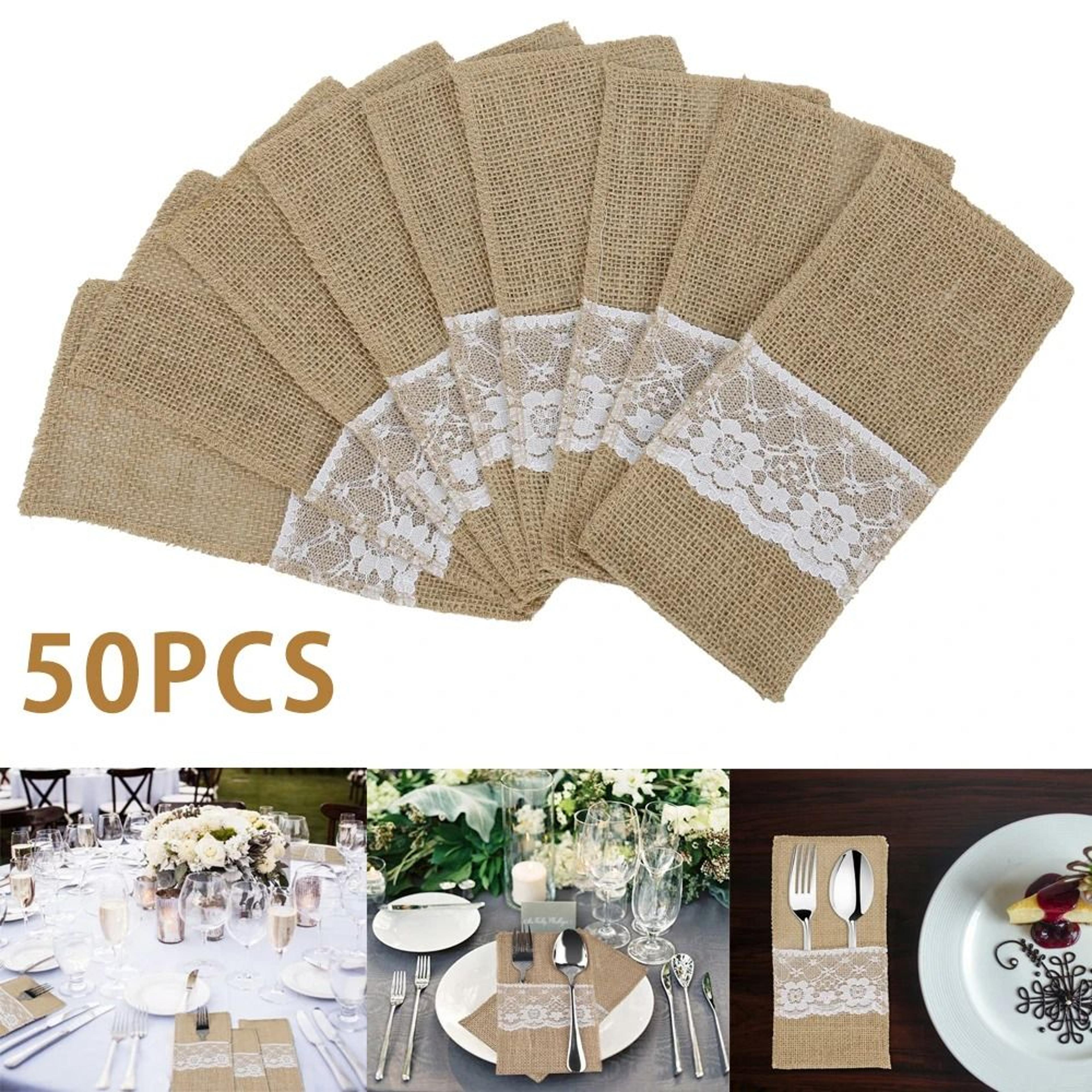 rustic burlap cutlery pouch set