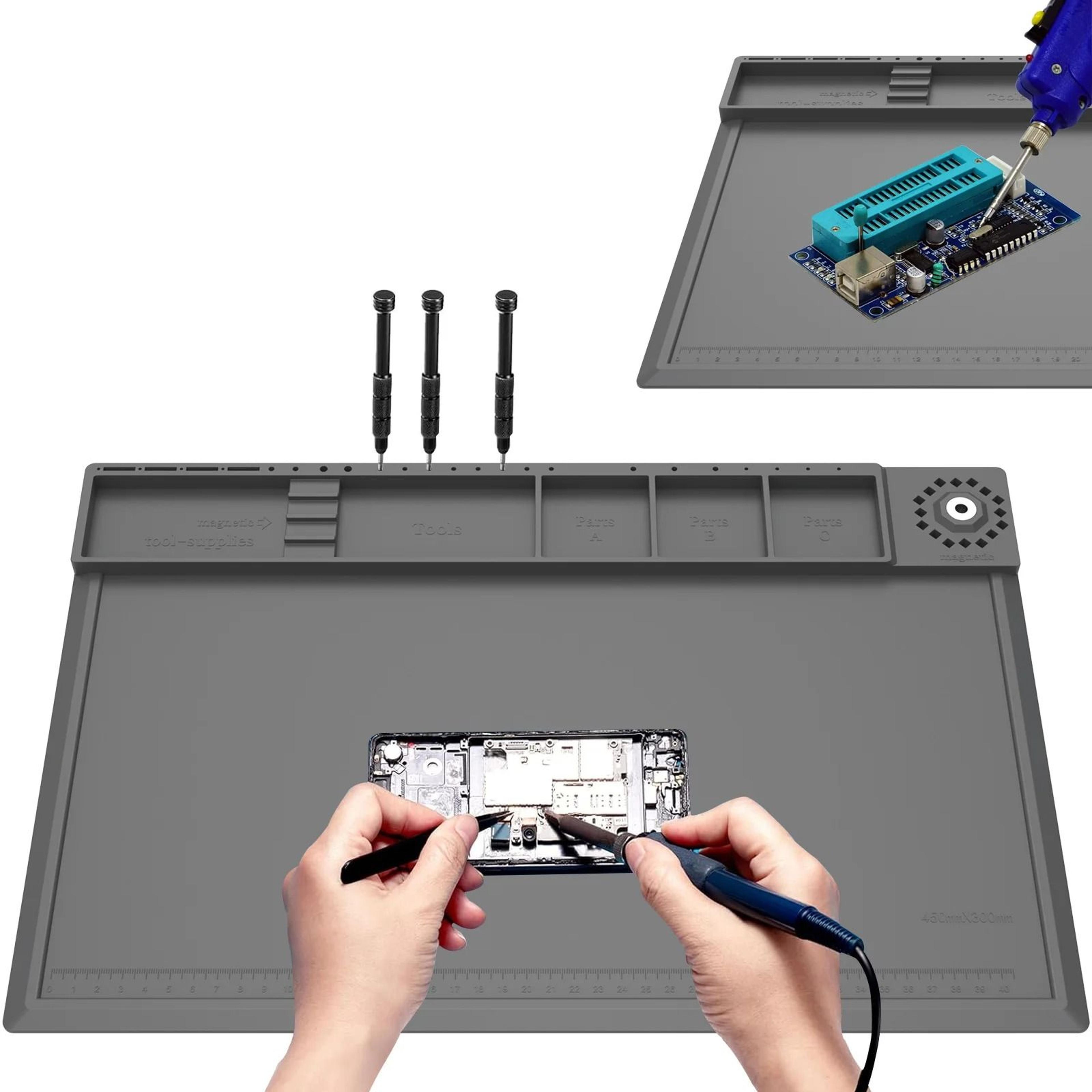 46x31cm heat-resistant silicone soldering mat – 932°f magnetic electronic repair work pad
