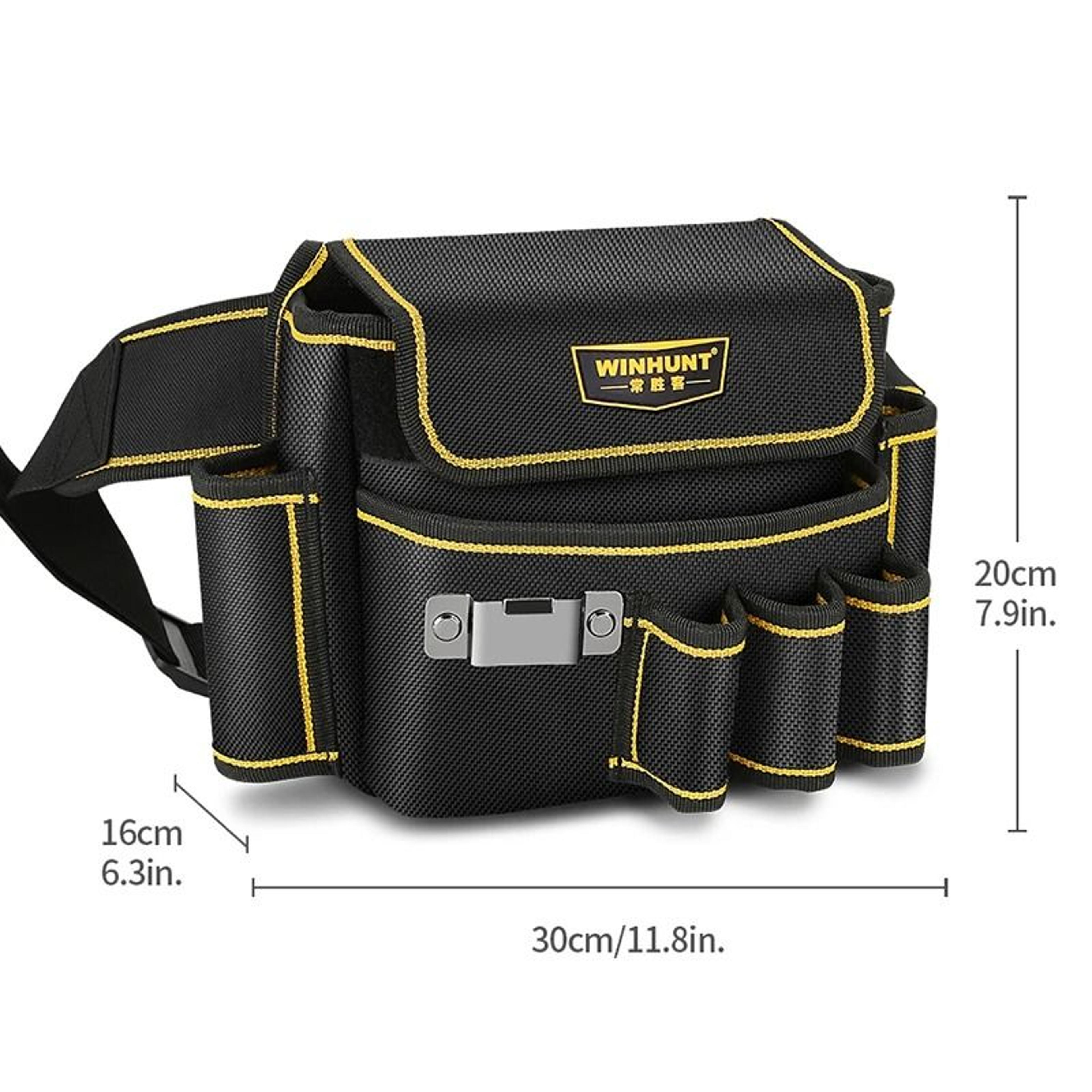 heavy duty tool pouch with adjustable belt and multi pocket storage