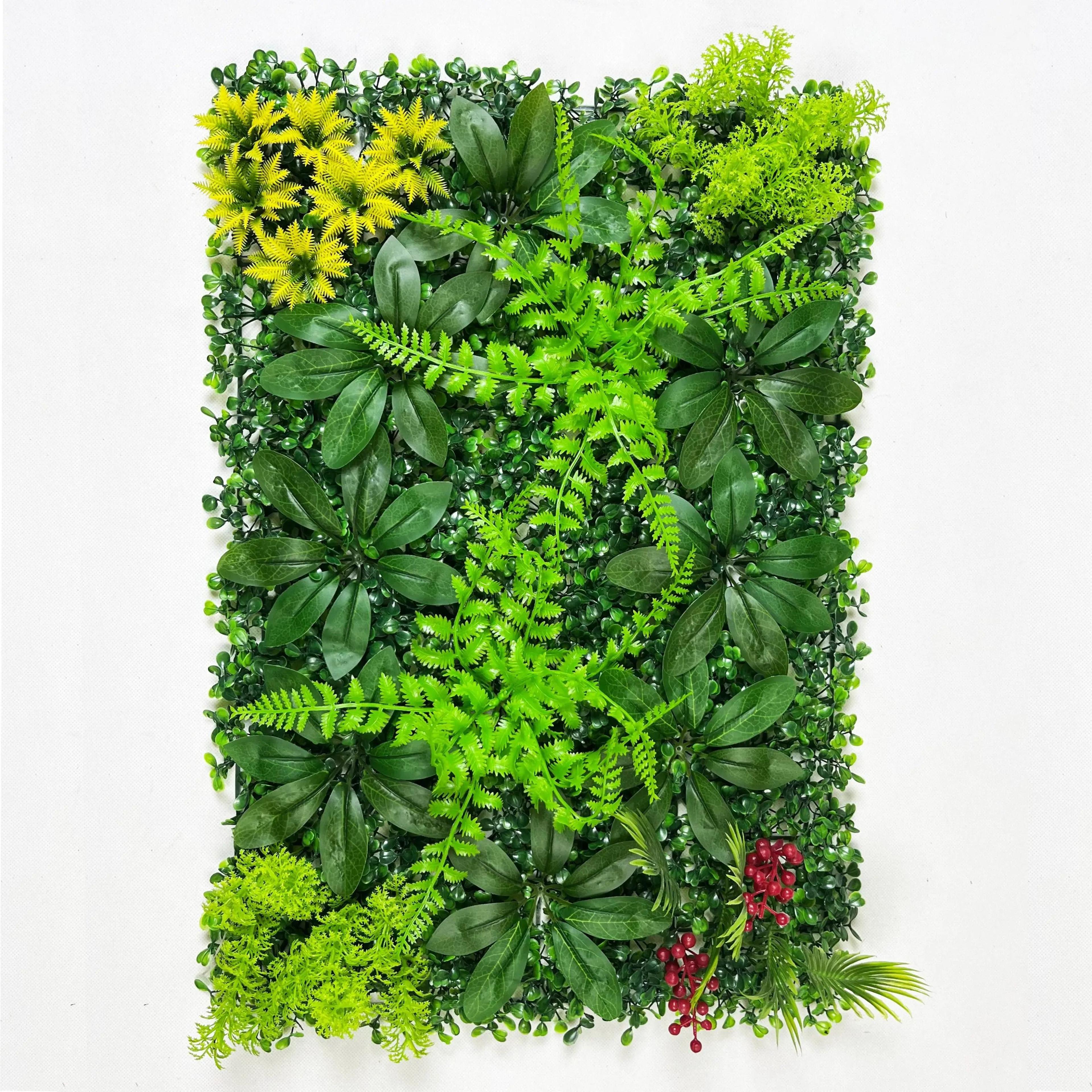 artificial green plant wall panel with grass and flower design