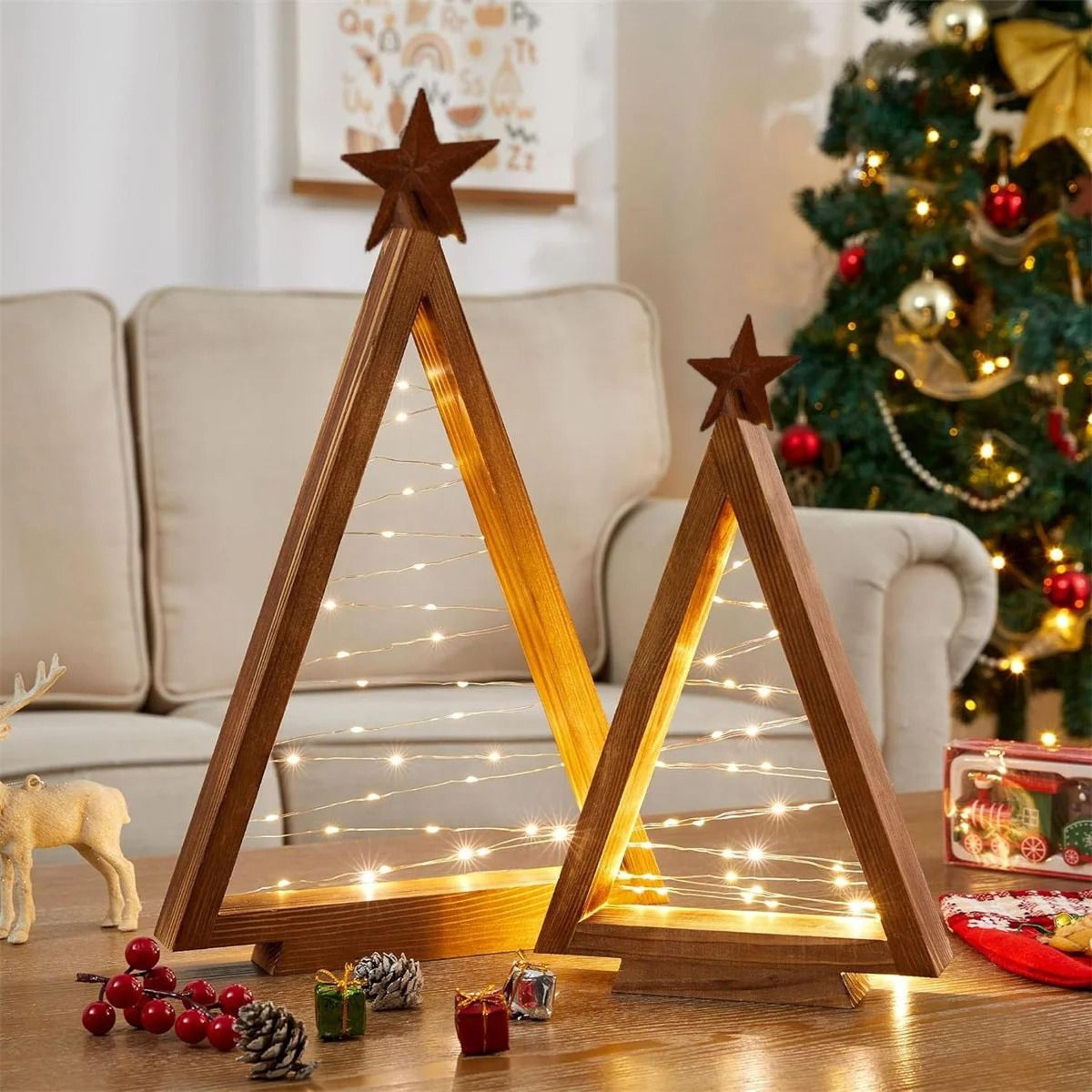lighted wood christmas tree tabletop decor set