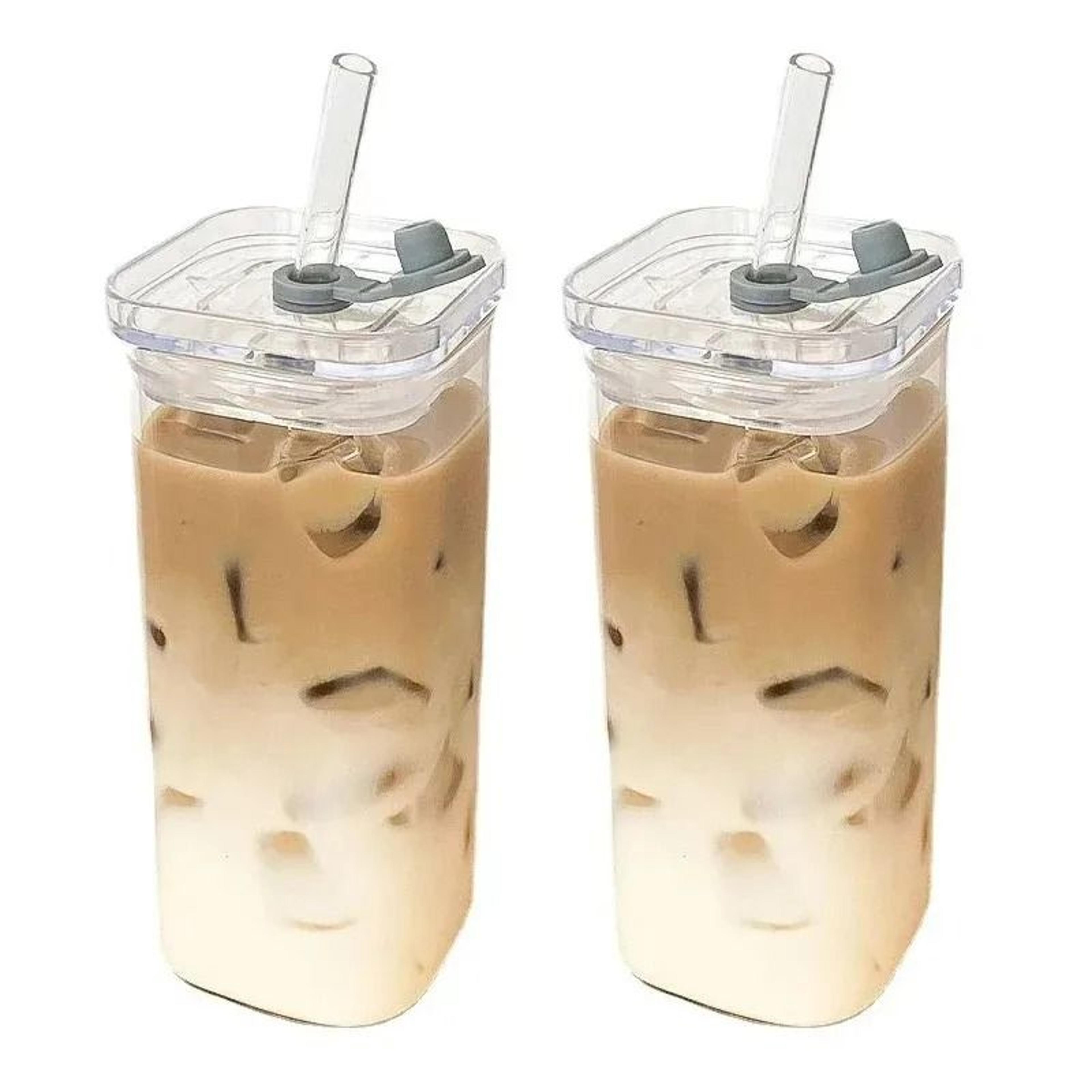 square glass cup with lid