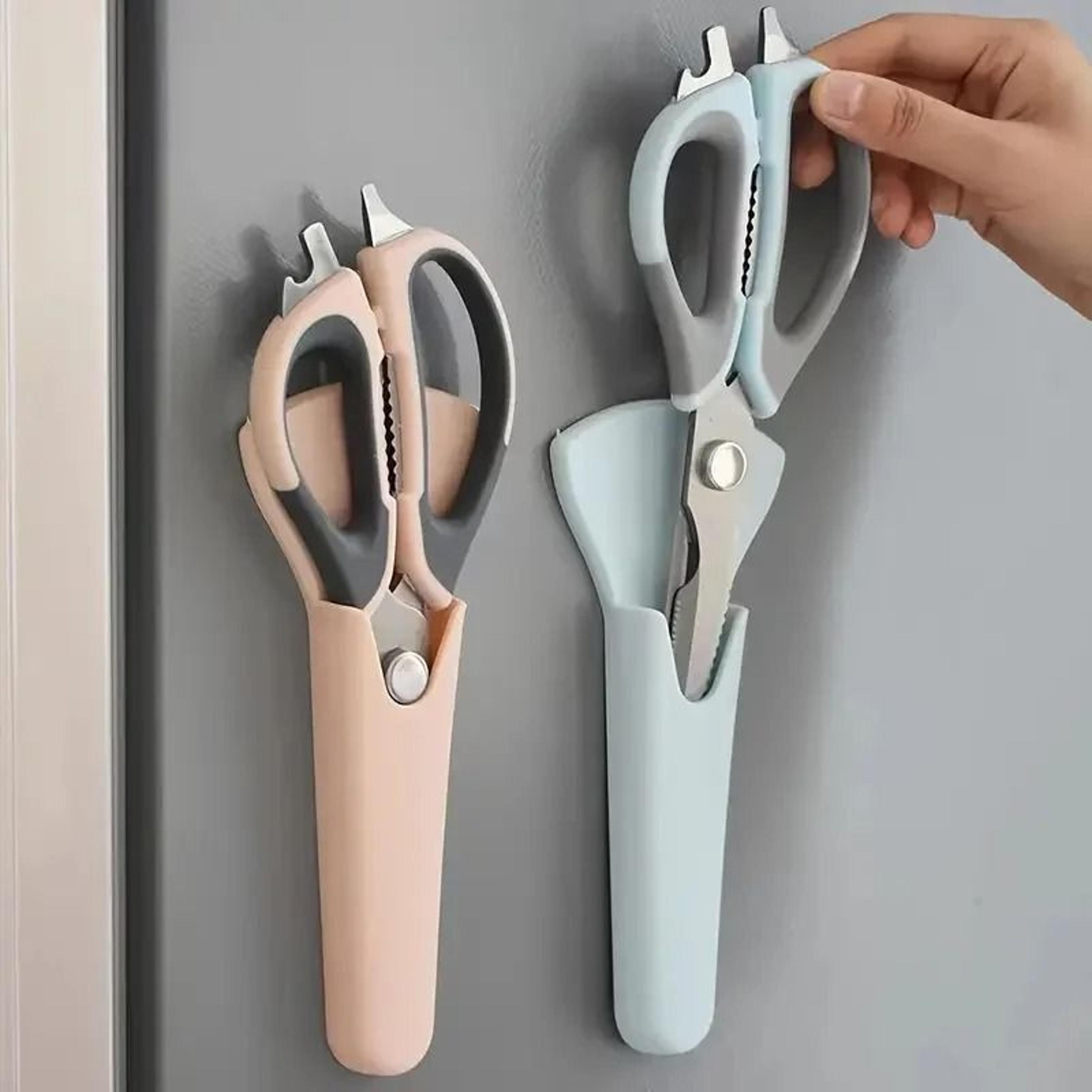 seven in one stainless steel kitchen scissors with magnetic holder