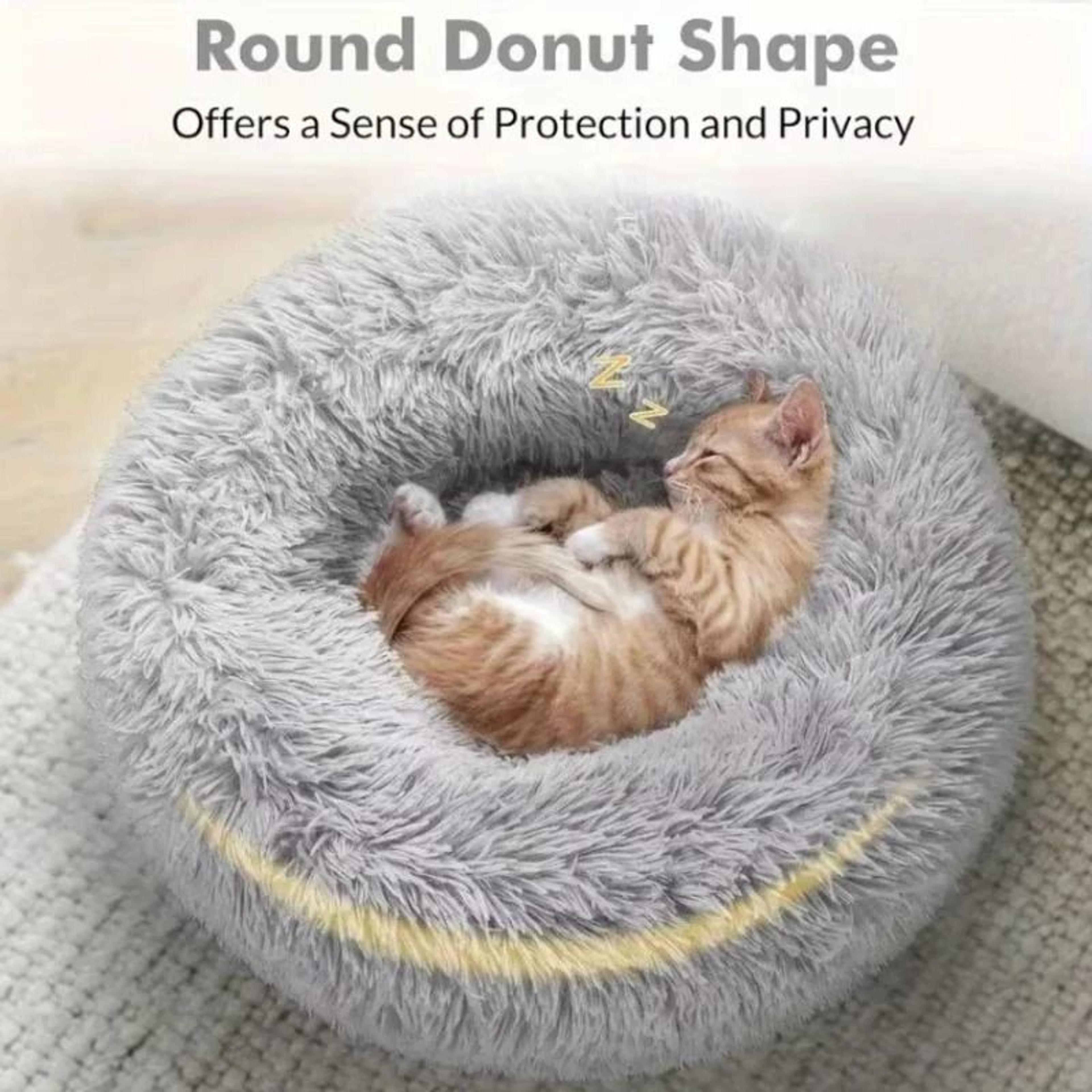 round plush dog and cat bed with non slip base for cozy pet sleep