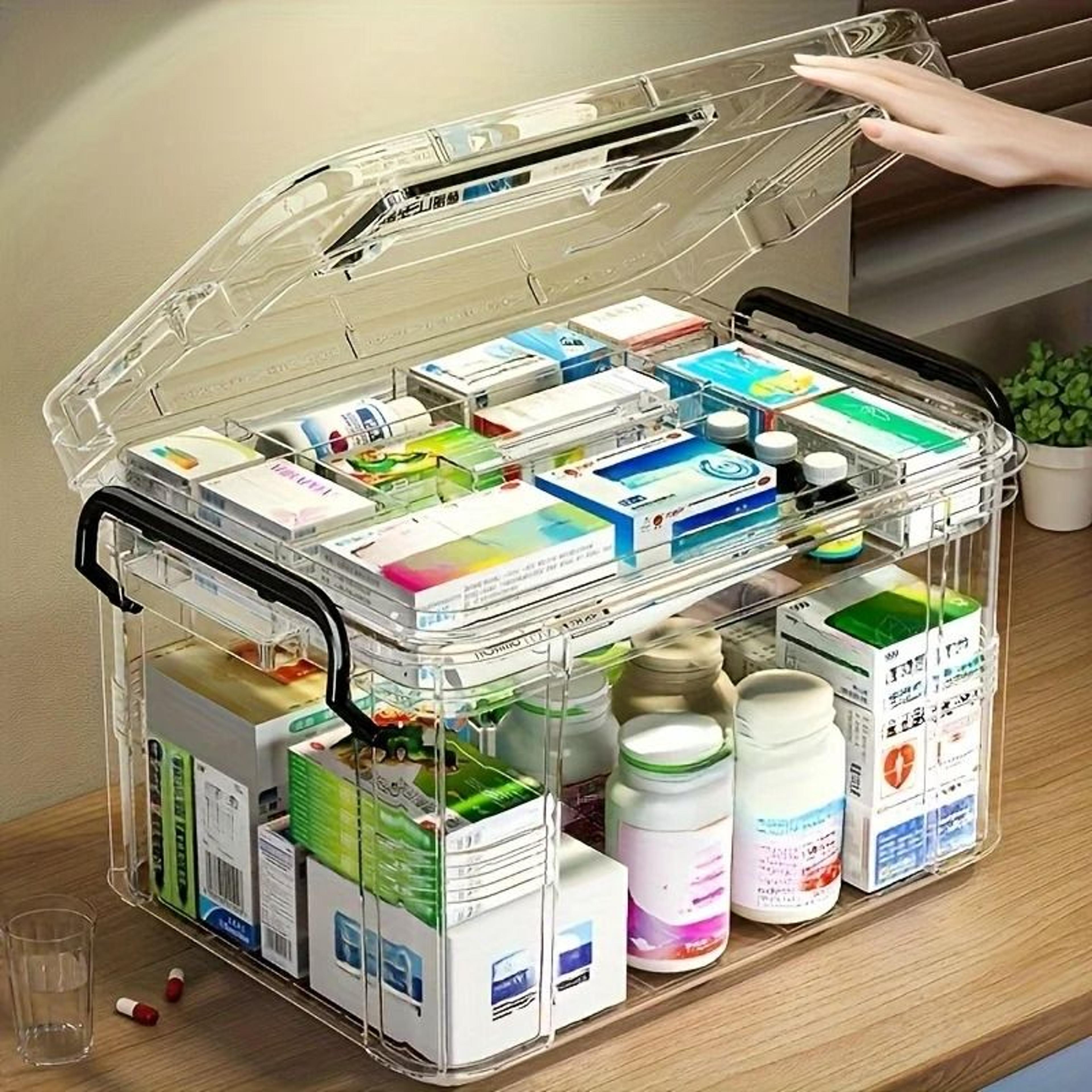 modern waterproof double layer medicine storage box with flip top closure