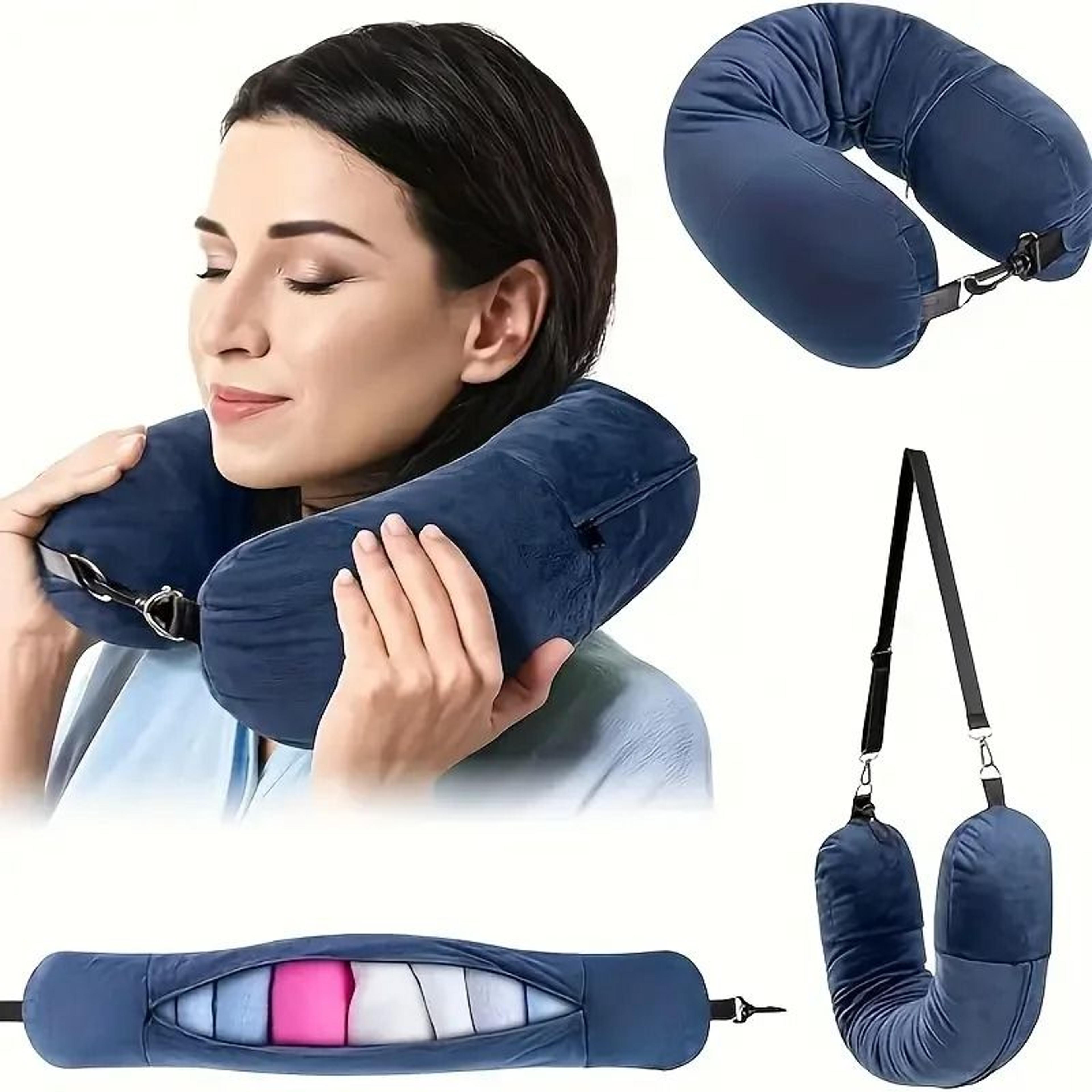fillable travel neck pillow soft fleece u shaped pillowcase with storage bag