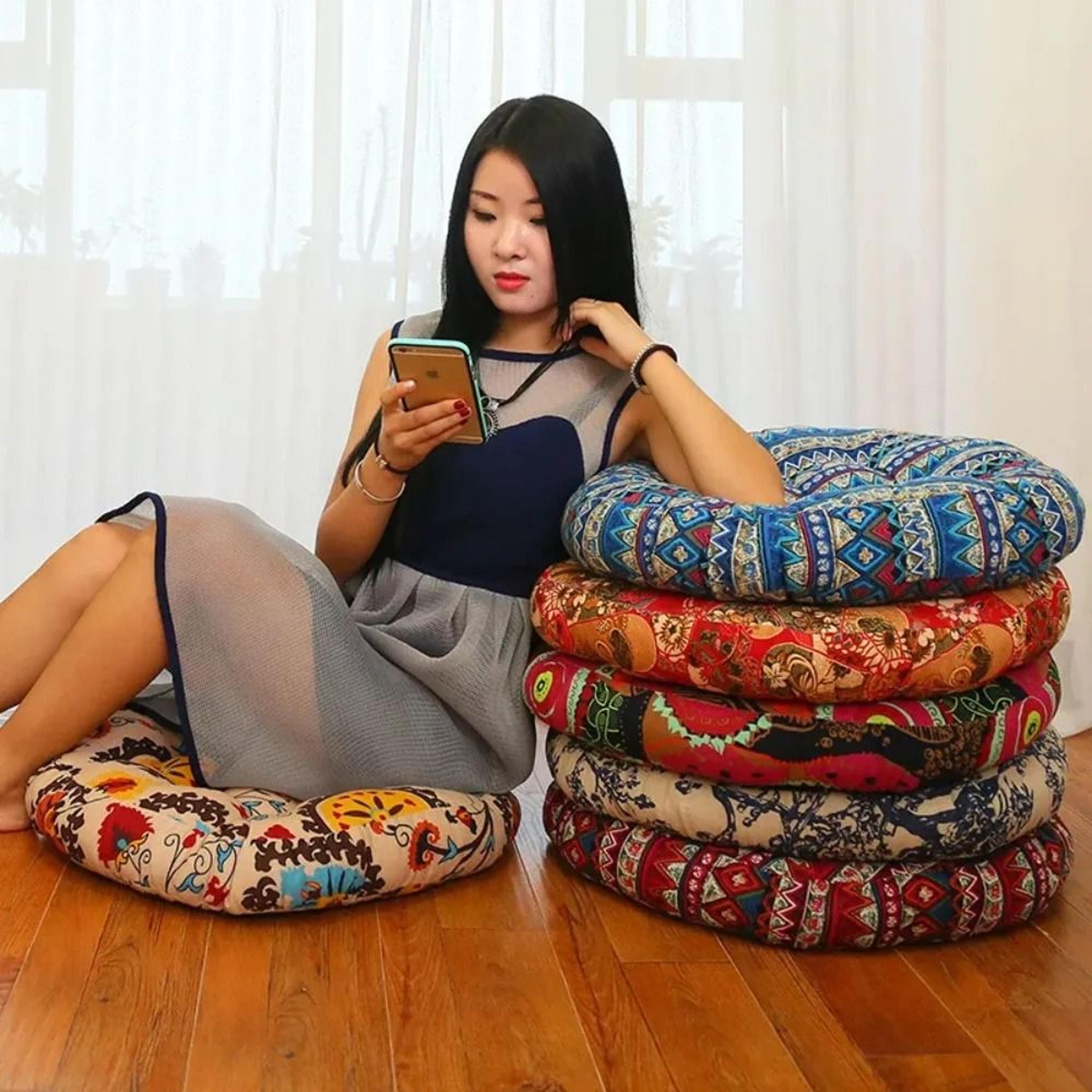 thickened round floor cushion cotton linen tatami mat for yoga meditation and seating