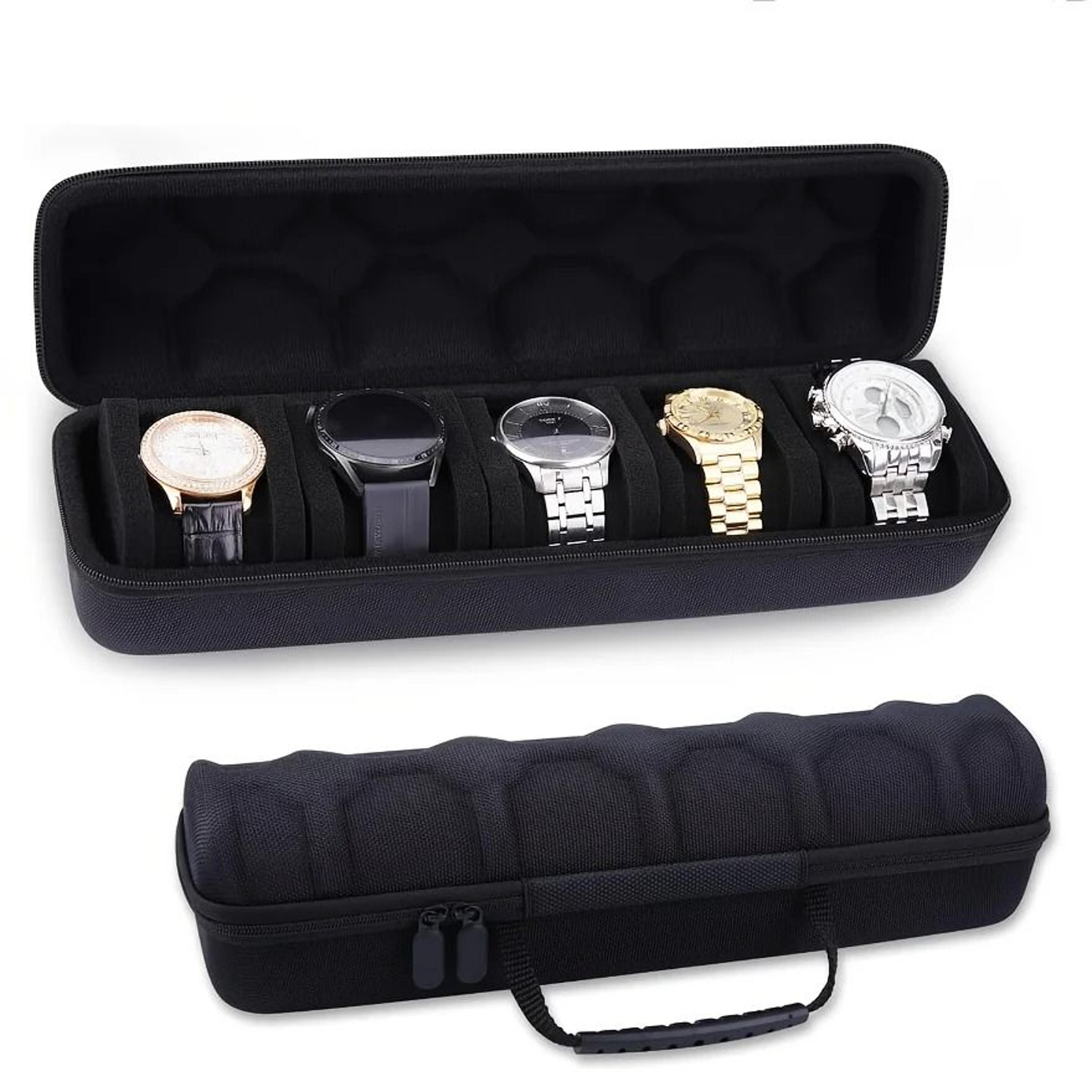 black nylon 5 slot watch travel case protective watch organizer with pillows