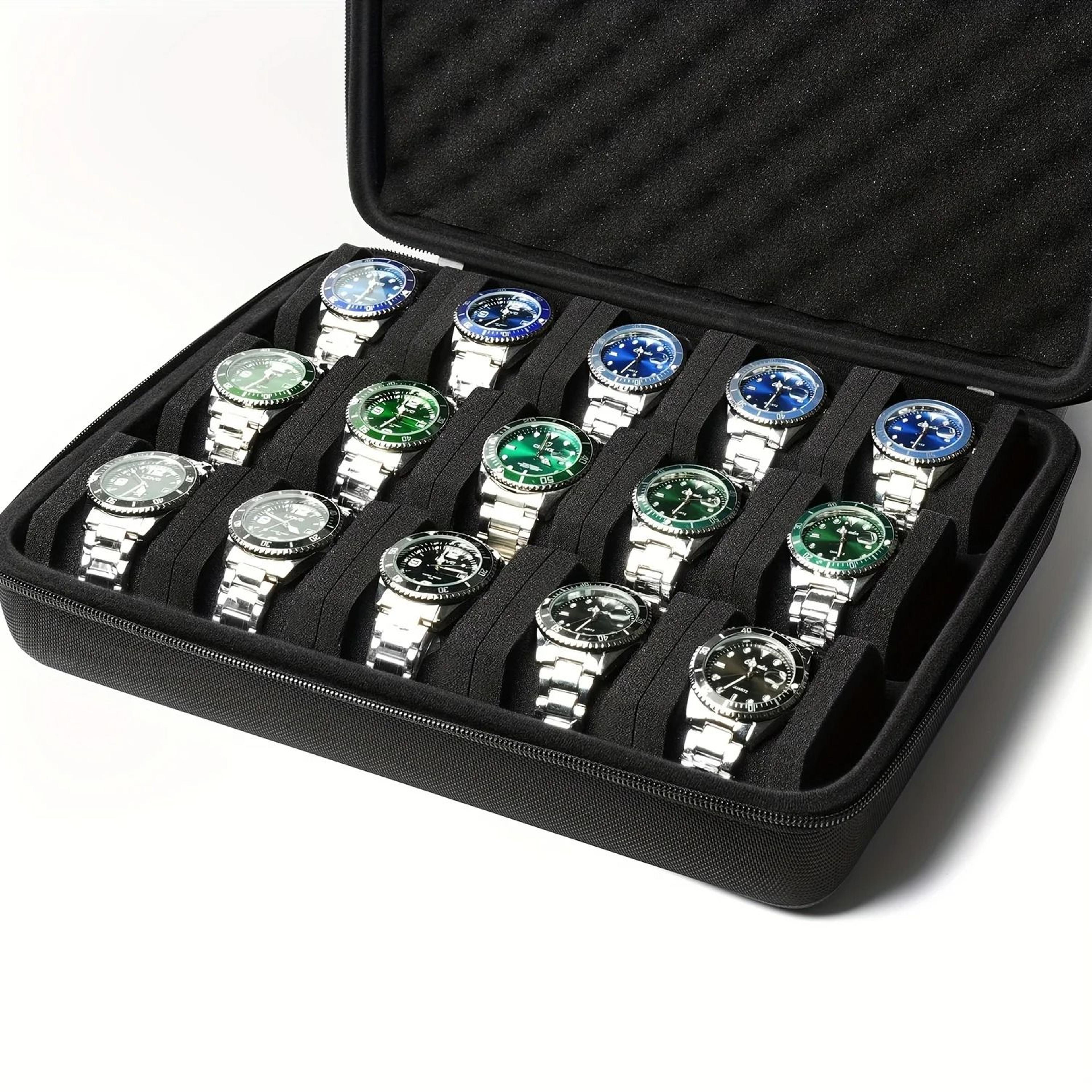 portable 15 slot watch travel case with shockproof sponge pillow storage box