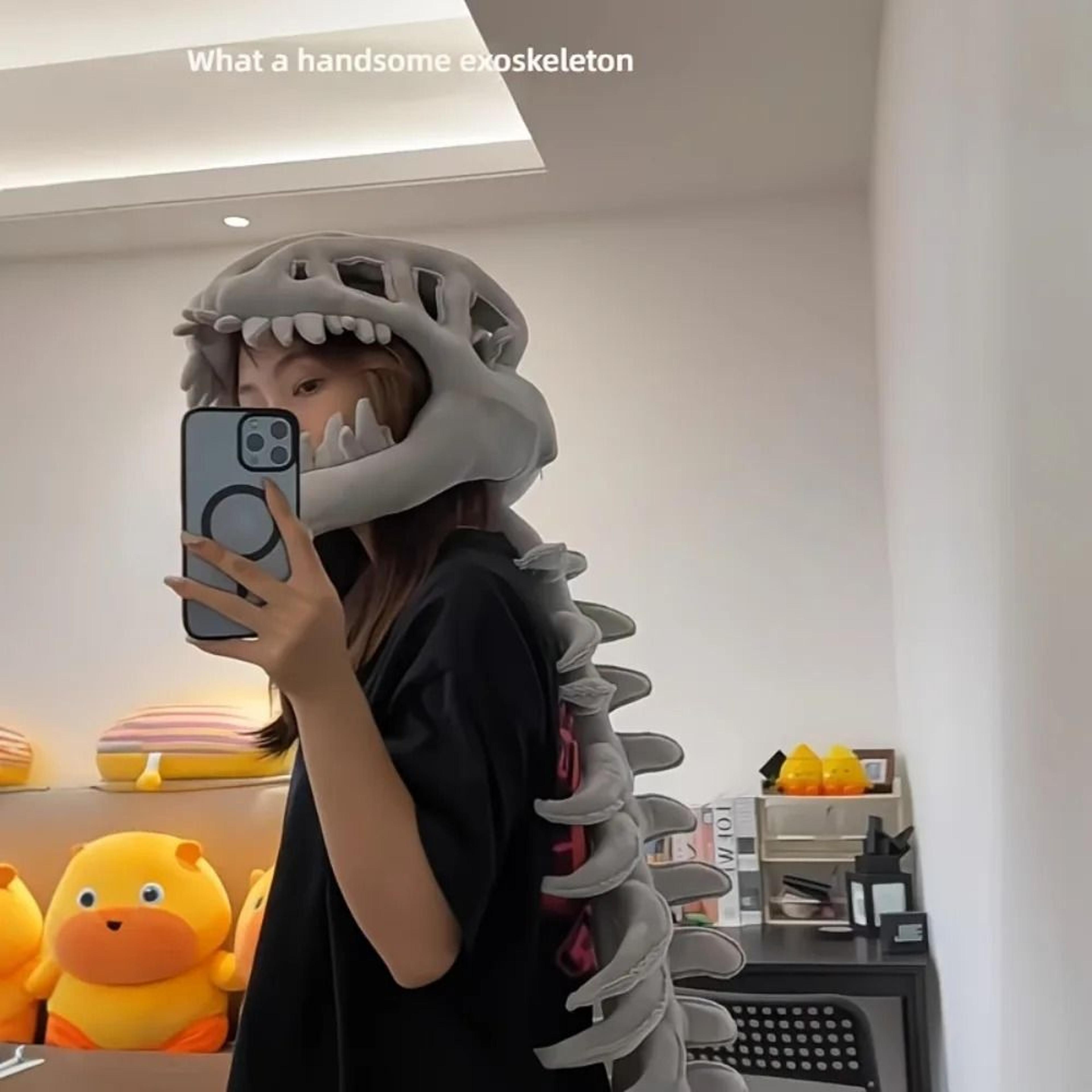 dinosaur skeleton headgear pillow plush dino costume cushion for cosplay parties and sofa lounging