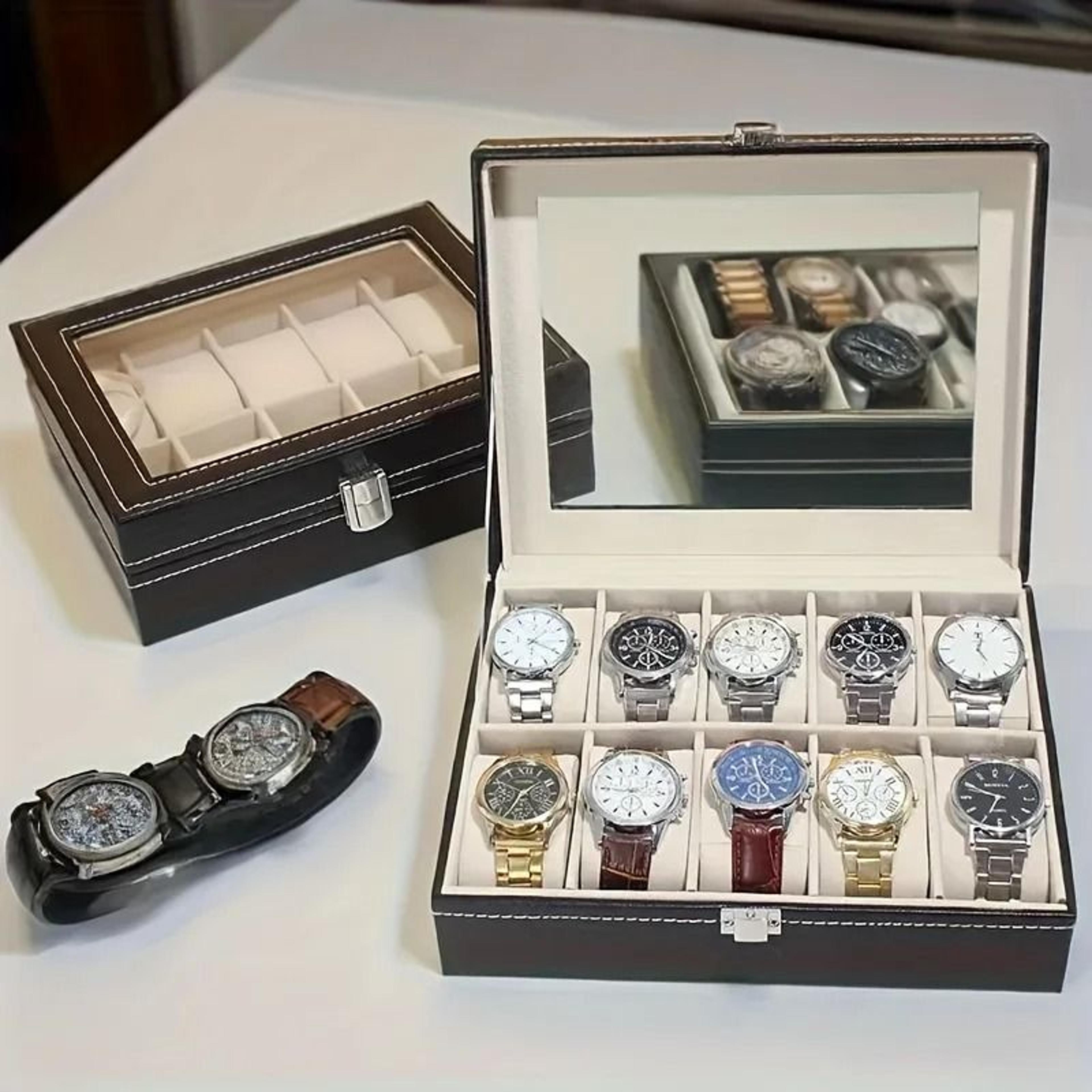 luxury faux leather watch storage box with glass display lid and lock