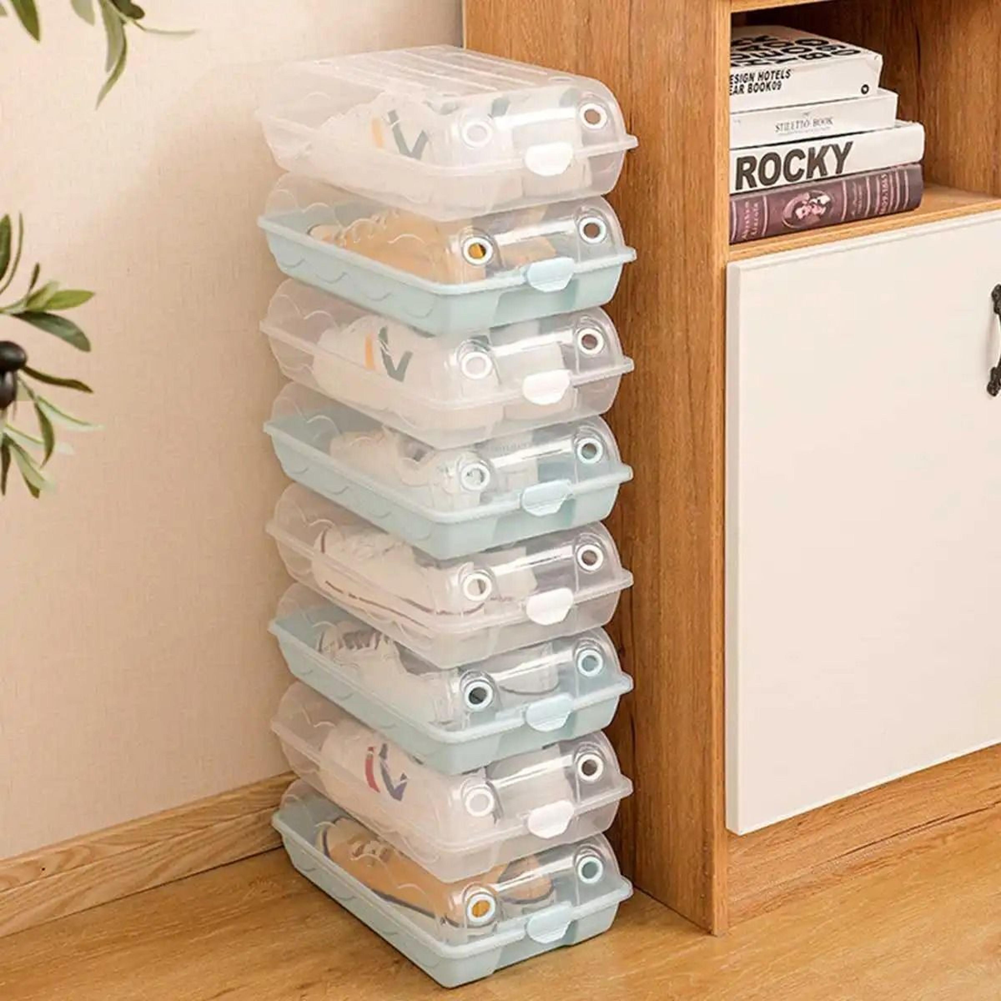 transparent stackable shoe storage box with drawer and dustproof cover