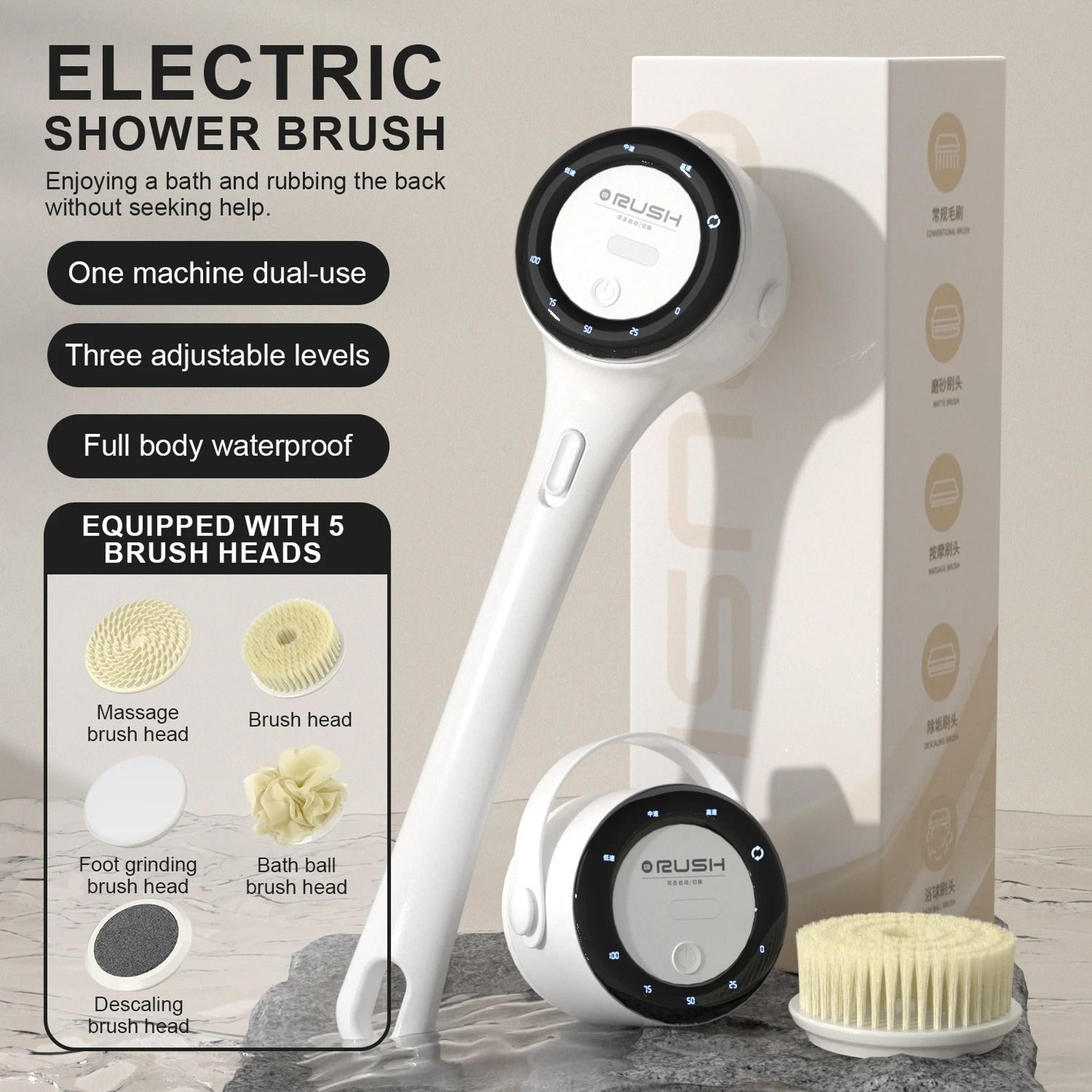 2025 electric bath brush spin shower brush waterproof body scrubber with 5 brush heads