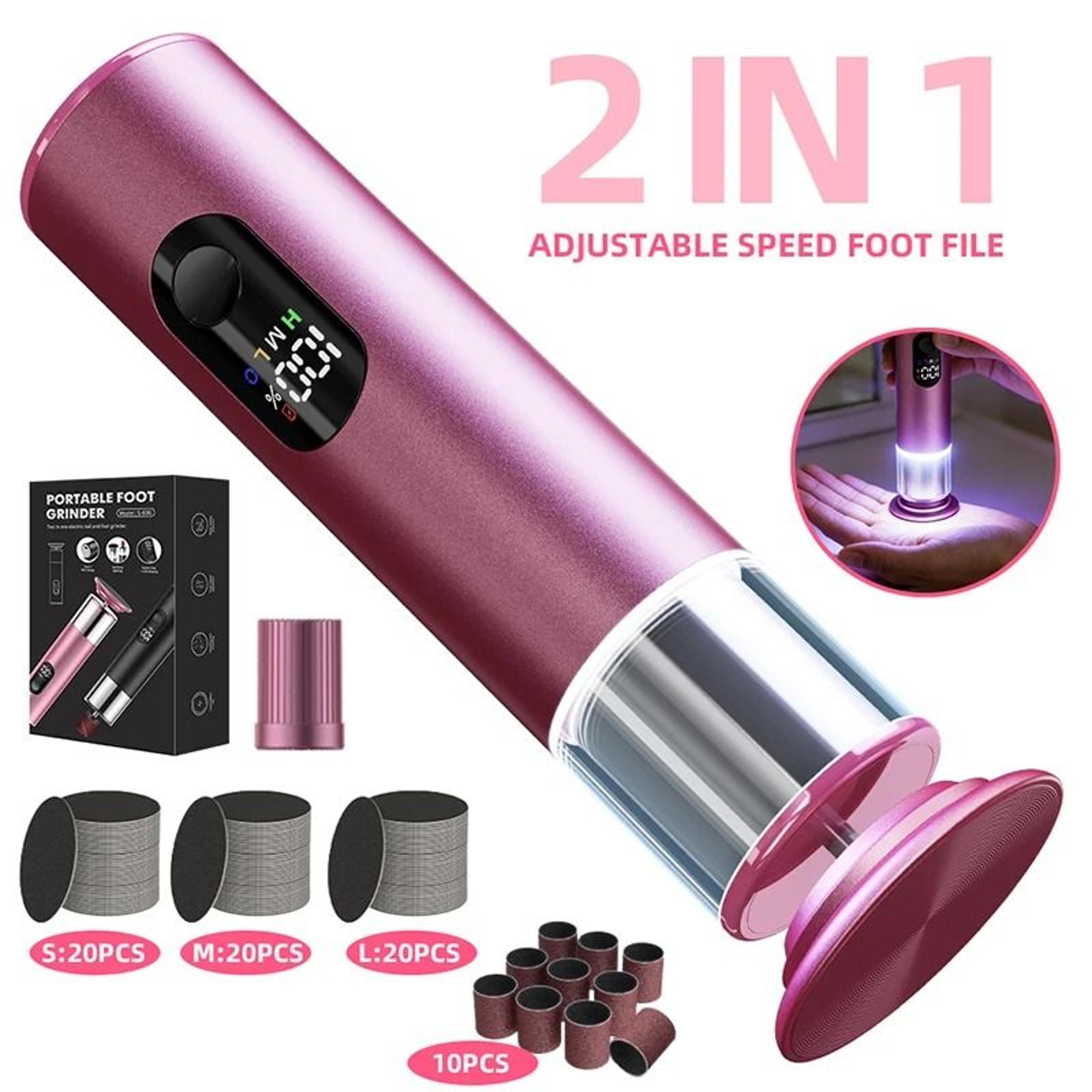 2 in 1 electric foot file rechargeable callus remover and nail pedicure tool with 60 sanding discs