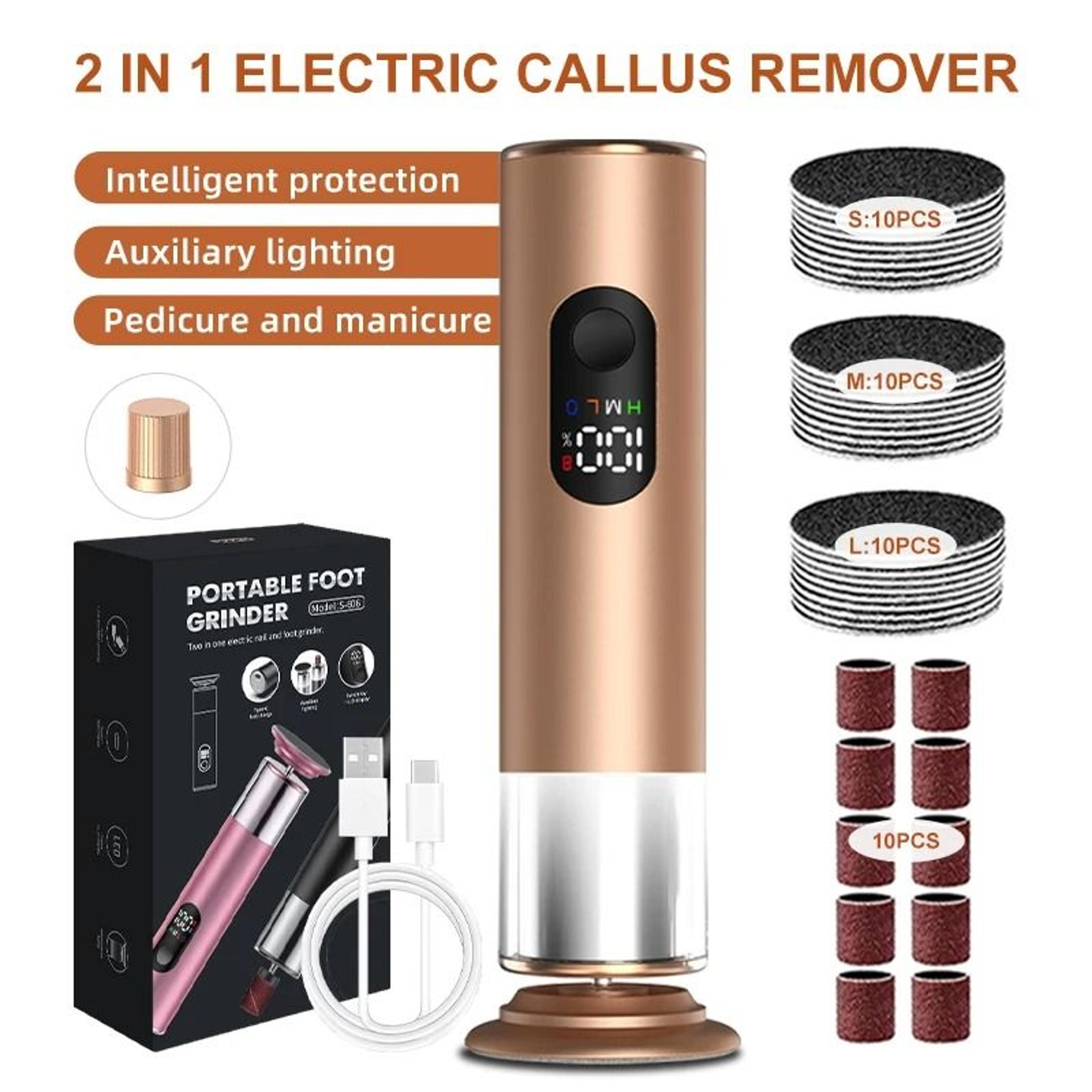 2 in 1 electric foot callus remover with 30 sandpaper discs rechargeable aluminum foot file