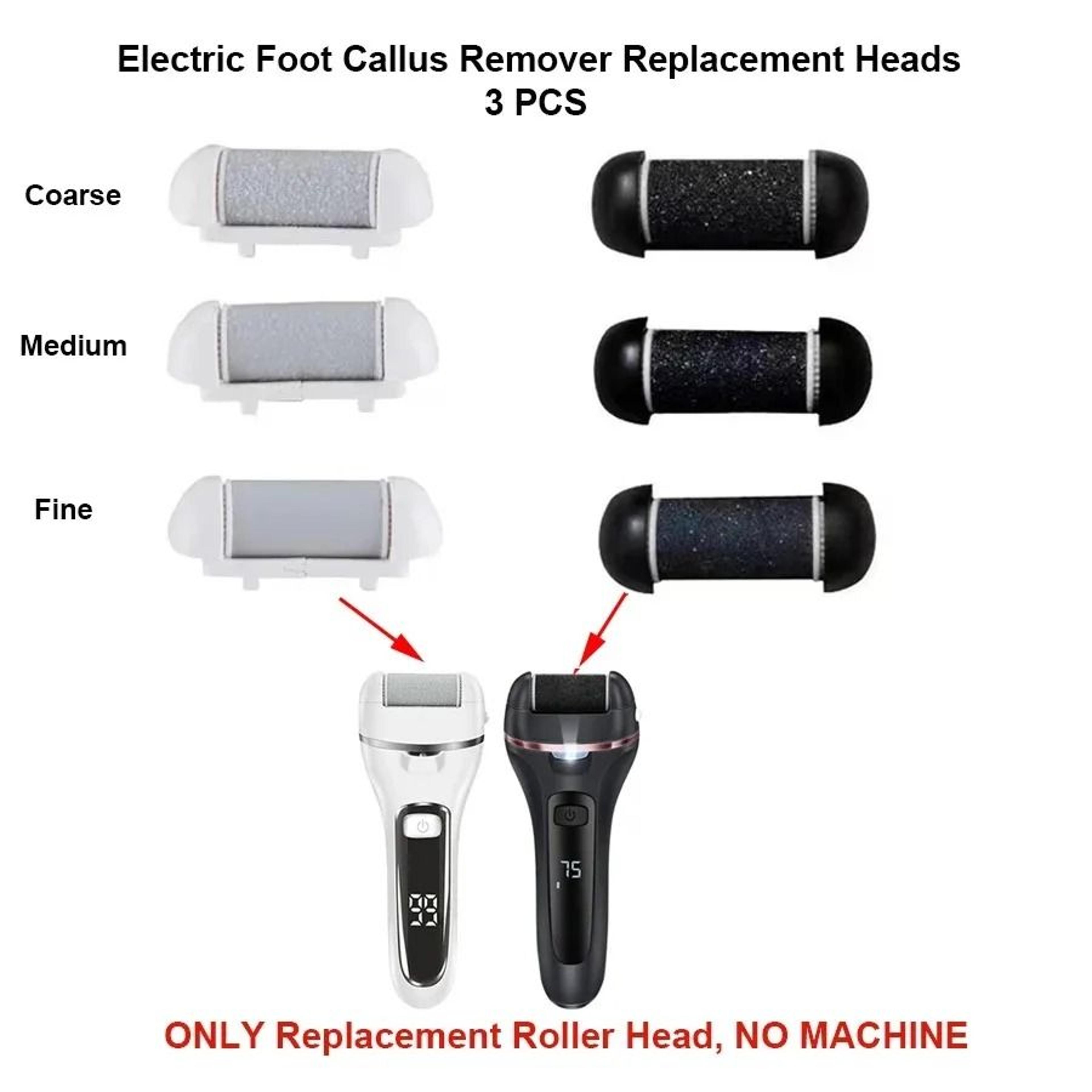 3 piece replacement roller heads for electric foot file hard skin remover refills