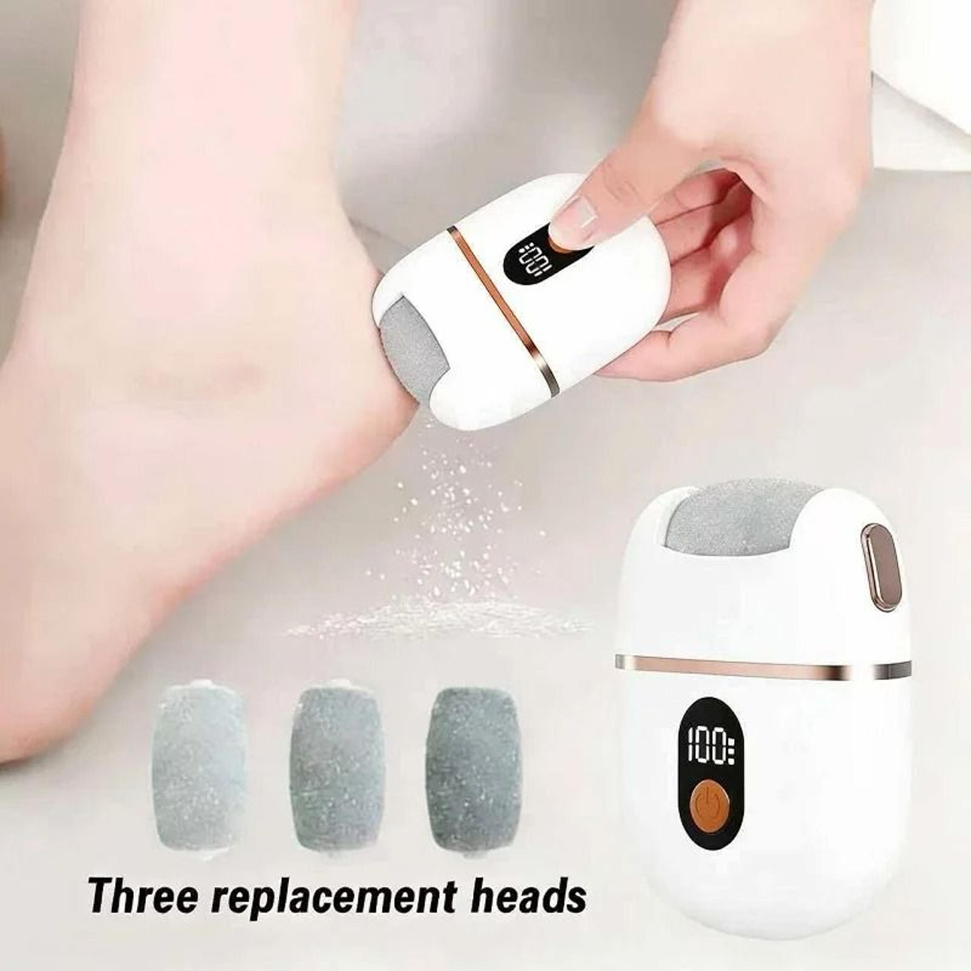 rechargeable electric foot exfoliator pedicure kit with 3 grinding heads and foot cleaning brush