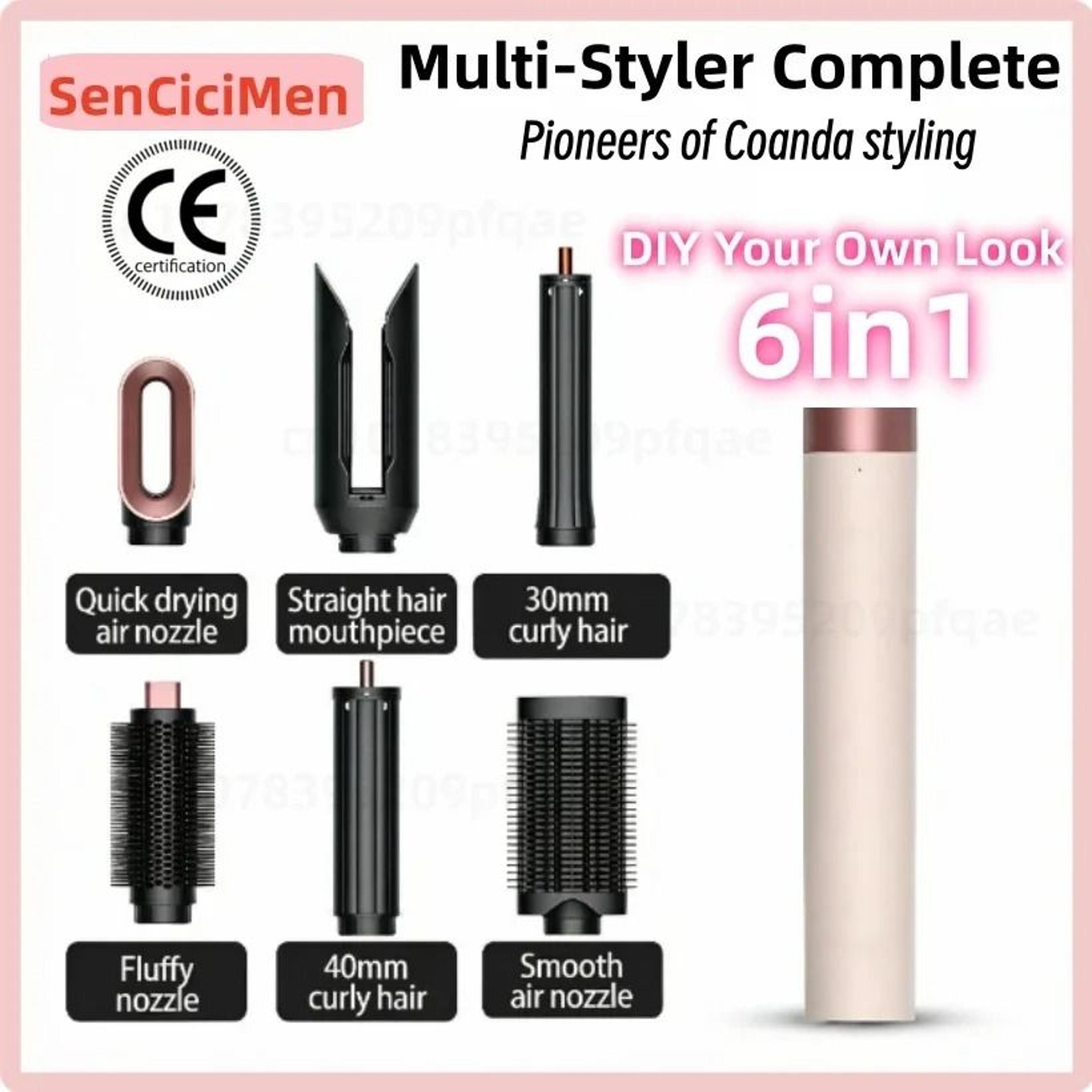 sencicimen 6 in 1 hair styler negative ion hot air brush auto curling hair dryer and straightening brush