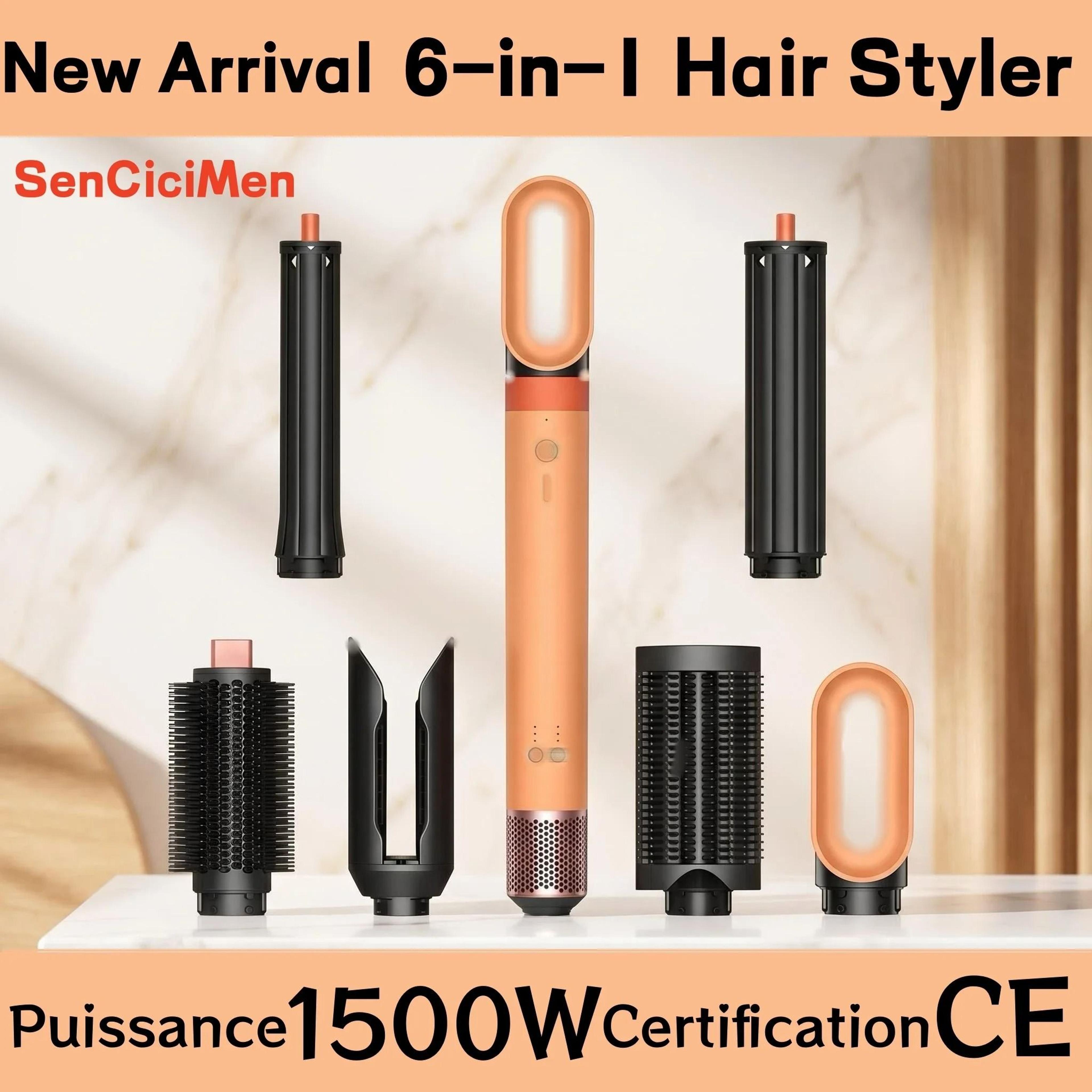 6 in 1 ionic hair dryer brush hot air styler with curling straightening and volumizing attachments