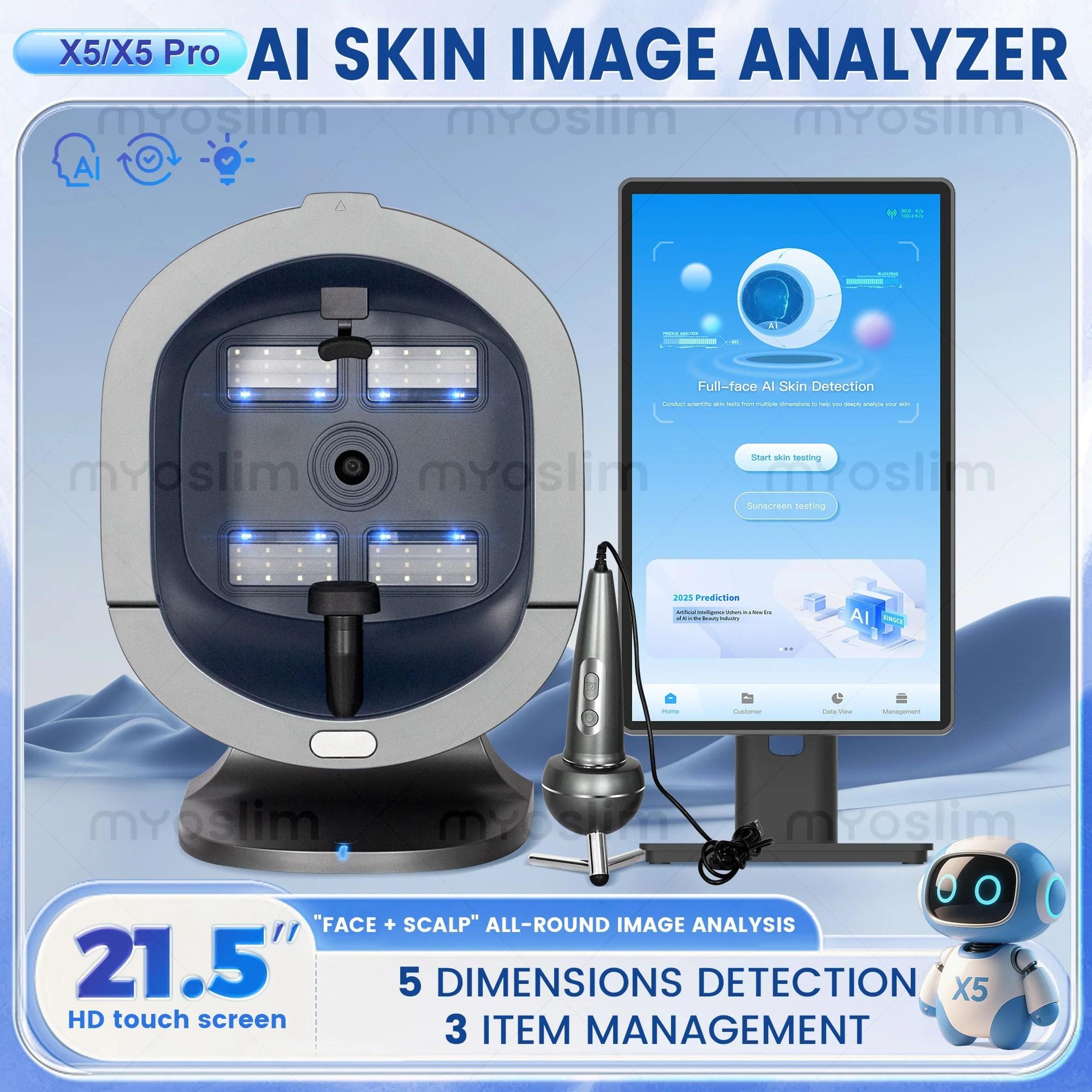 x5 ai 3d skin analyzer magic mirror with uv moisture and facial skin scanner