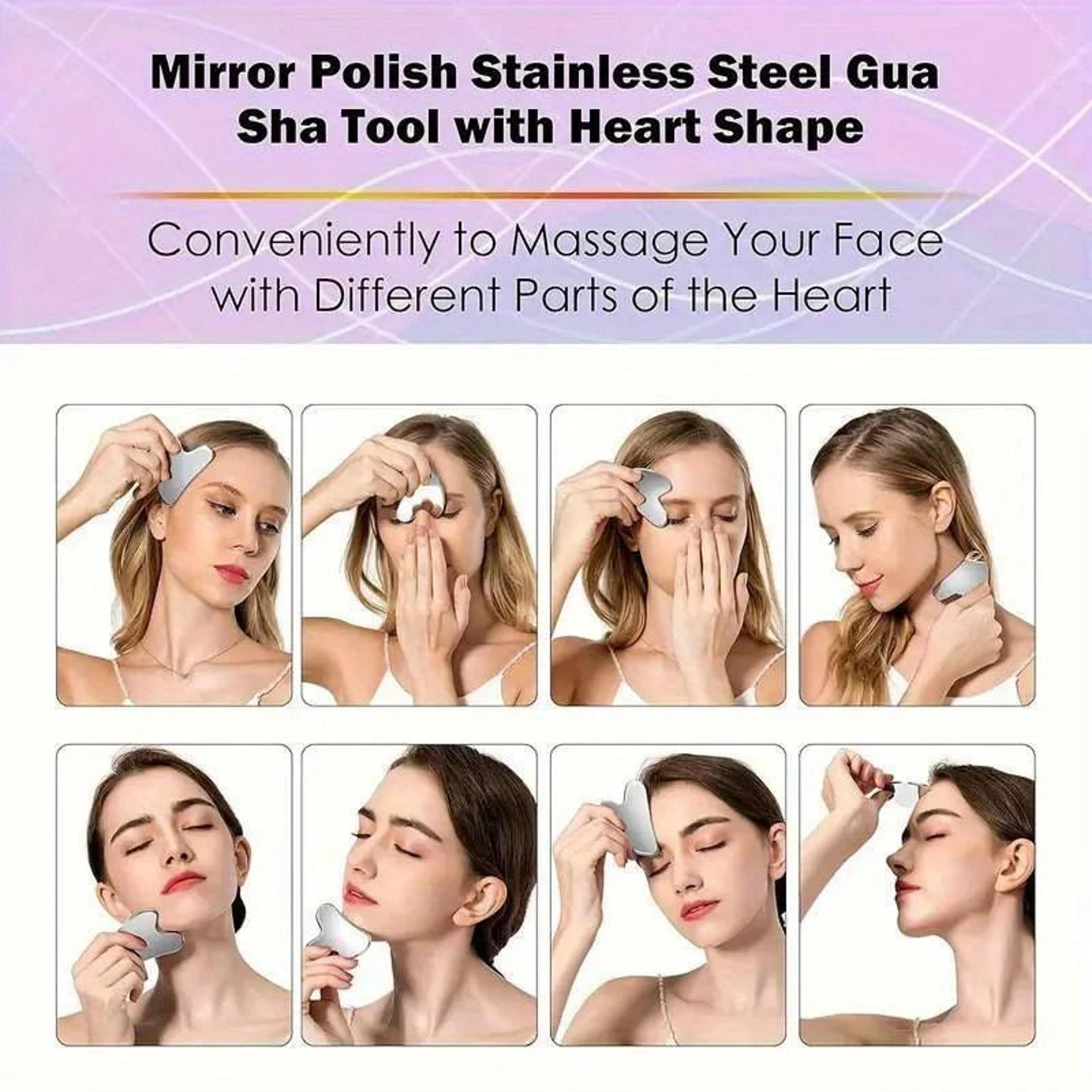 stainless steel gua sha massage tool for face, neck & cooling skin care
