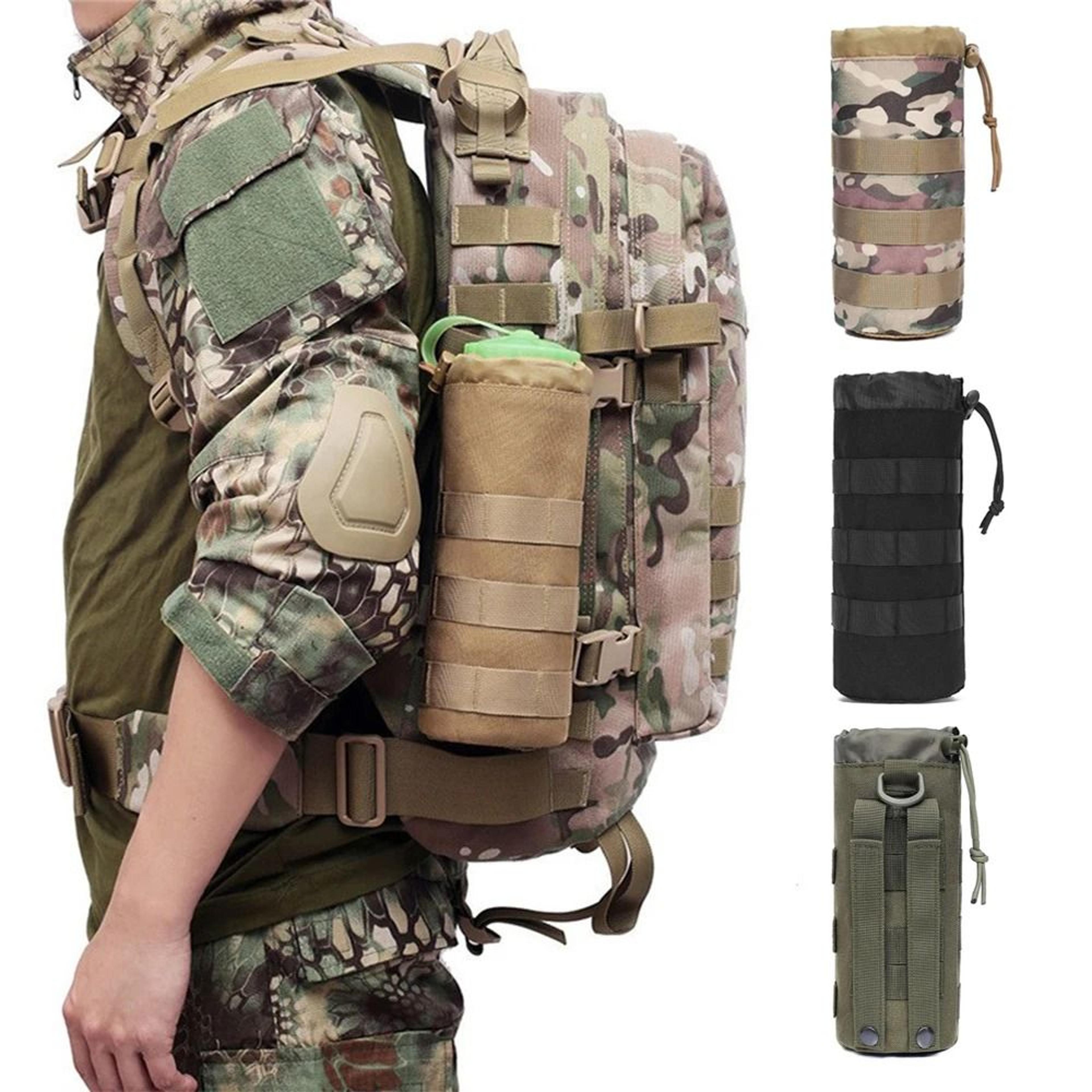 tactical molle water bottle holder pouch with drawstring for hiking & camping