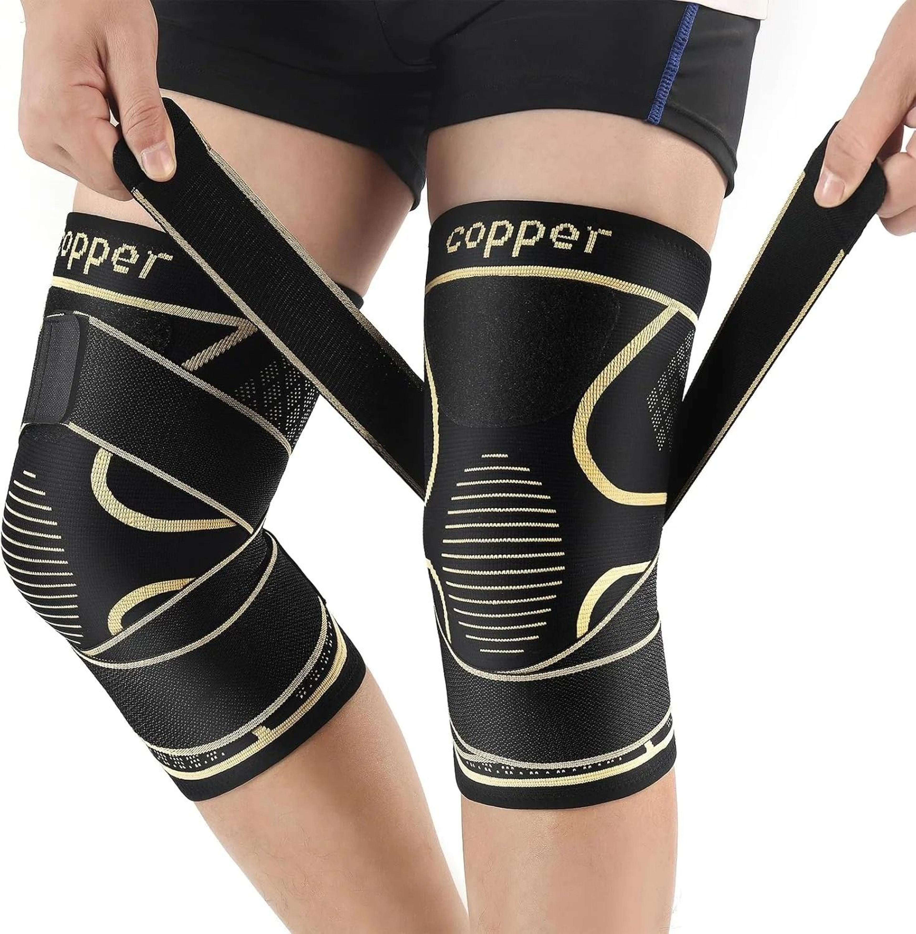copper compression knee brace with adjustable support strap