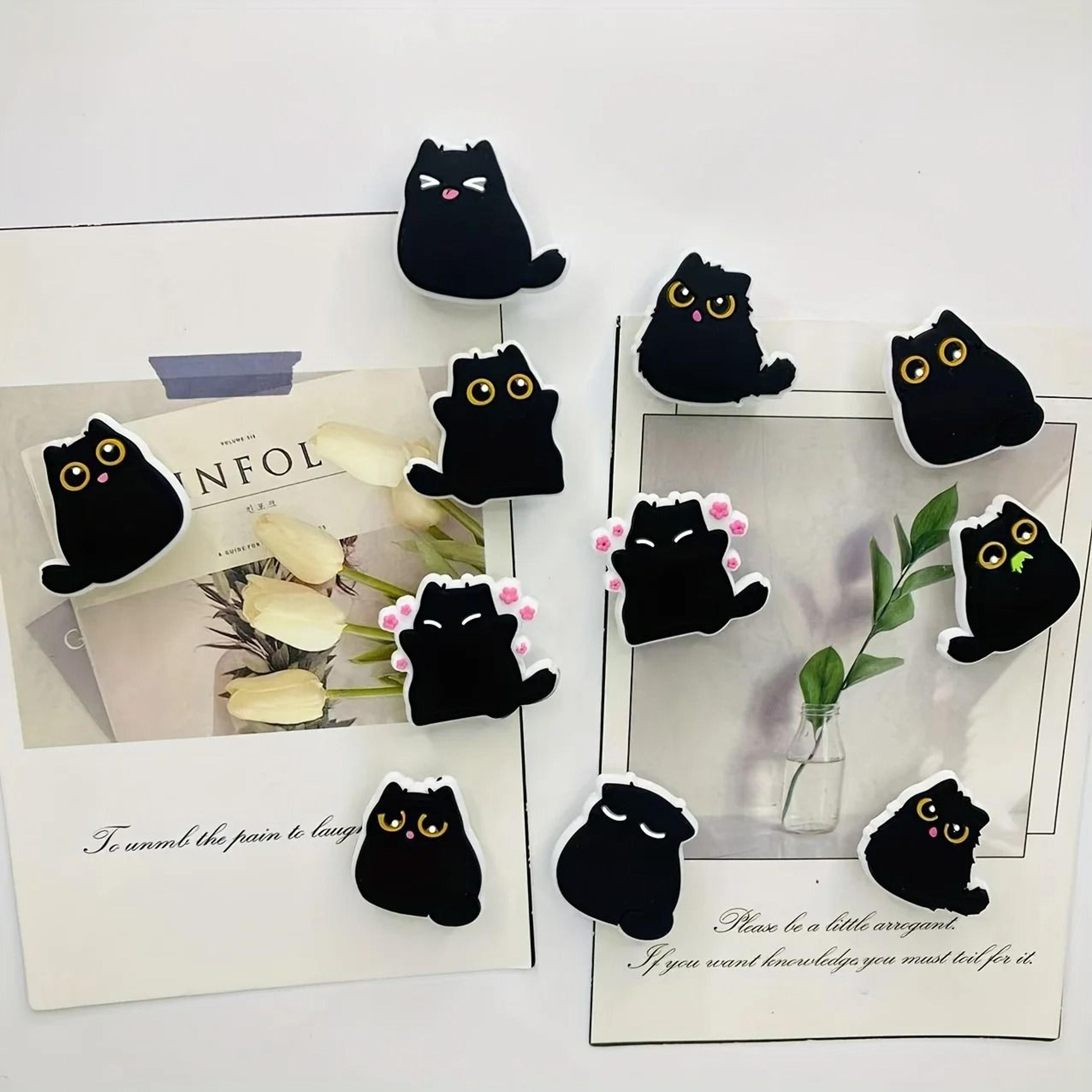 6 piece kawaii chubby black cat refrigerator magnet set
