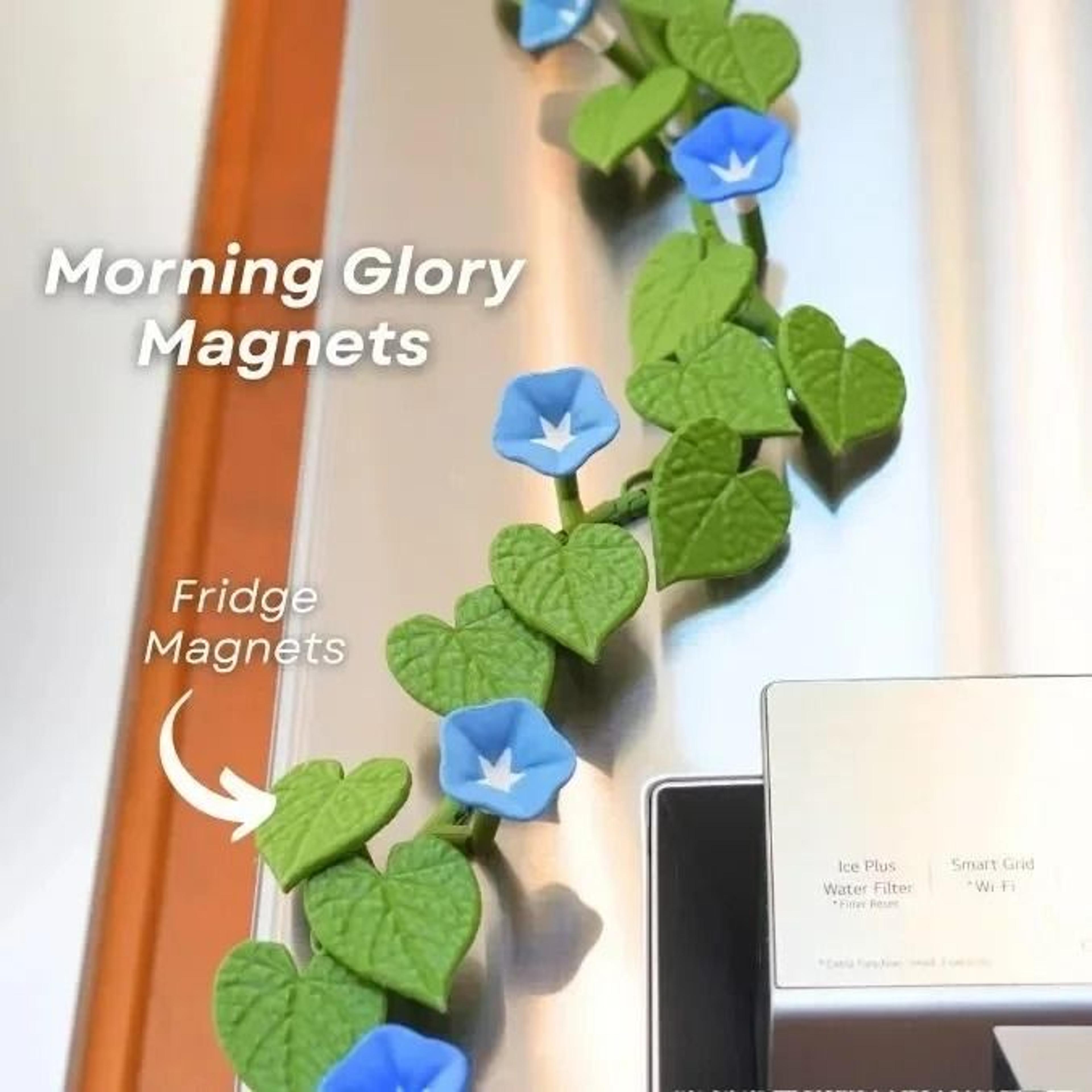 3d printed morning glory vine fridge magnet set