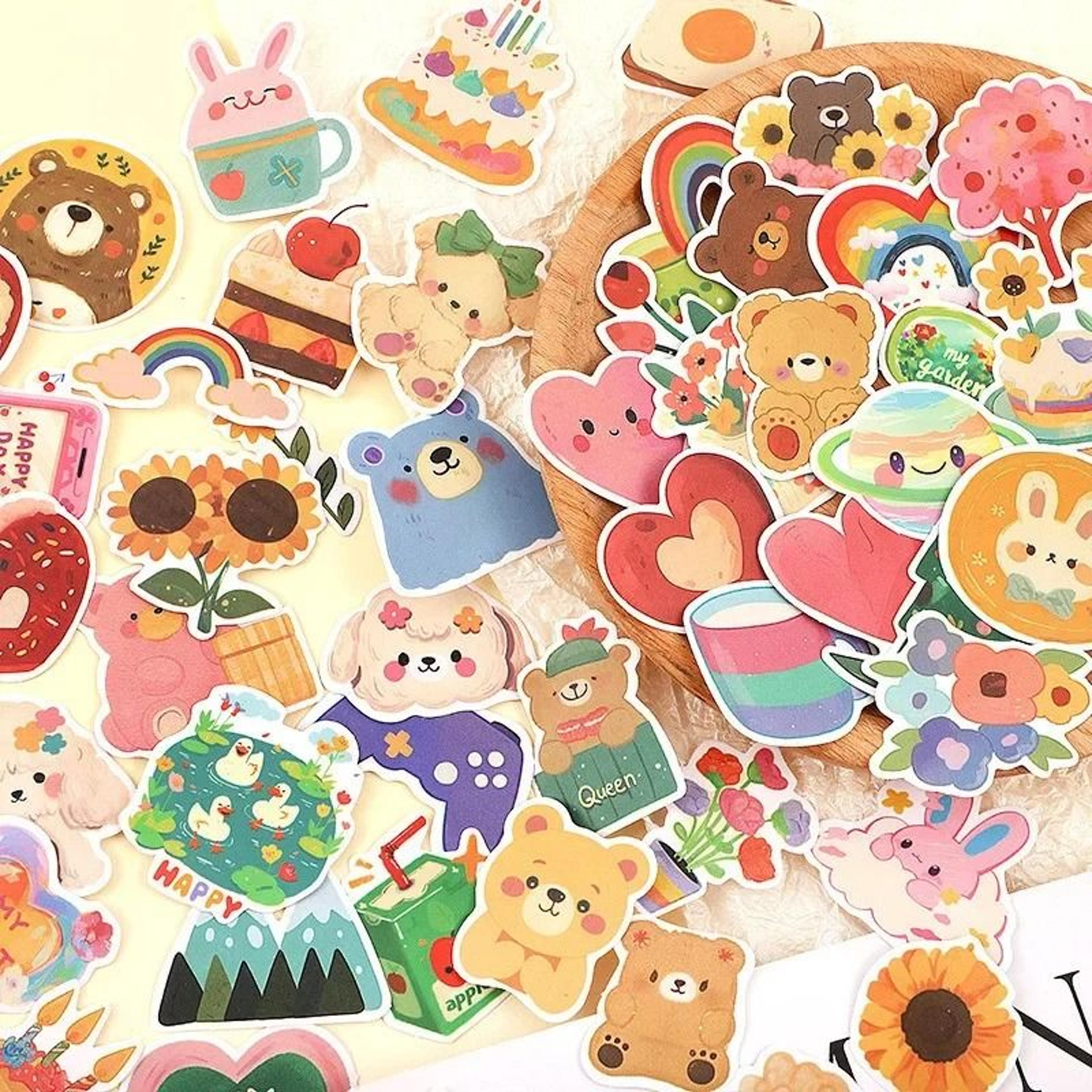 108 piece korean cute bear watercolor sticker pack for journals scrapbooks laptops and diy crafts