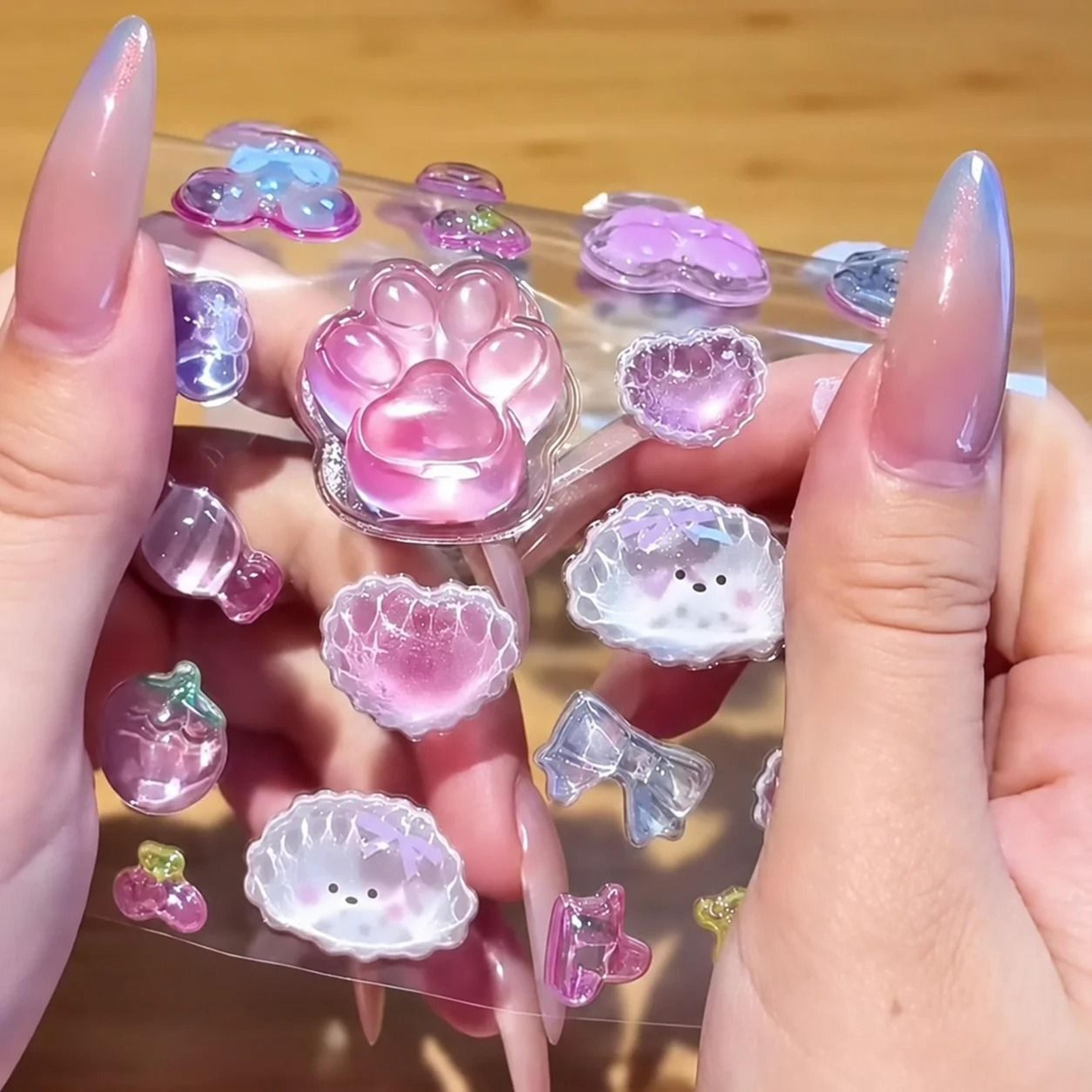 kawaii 3d crystal cat paw squishy sticker for phone cases water bottles journals and diy crafts