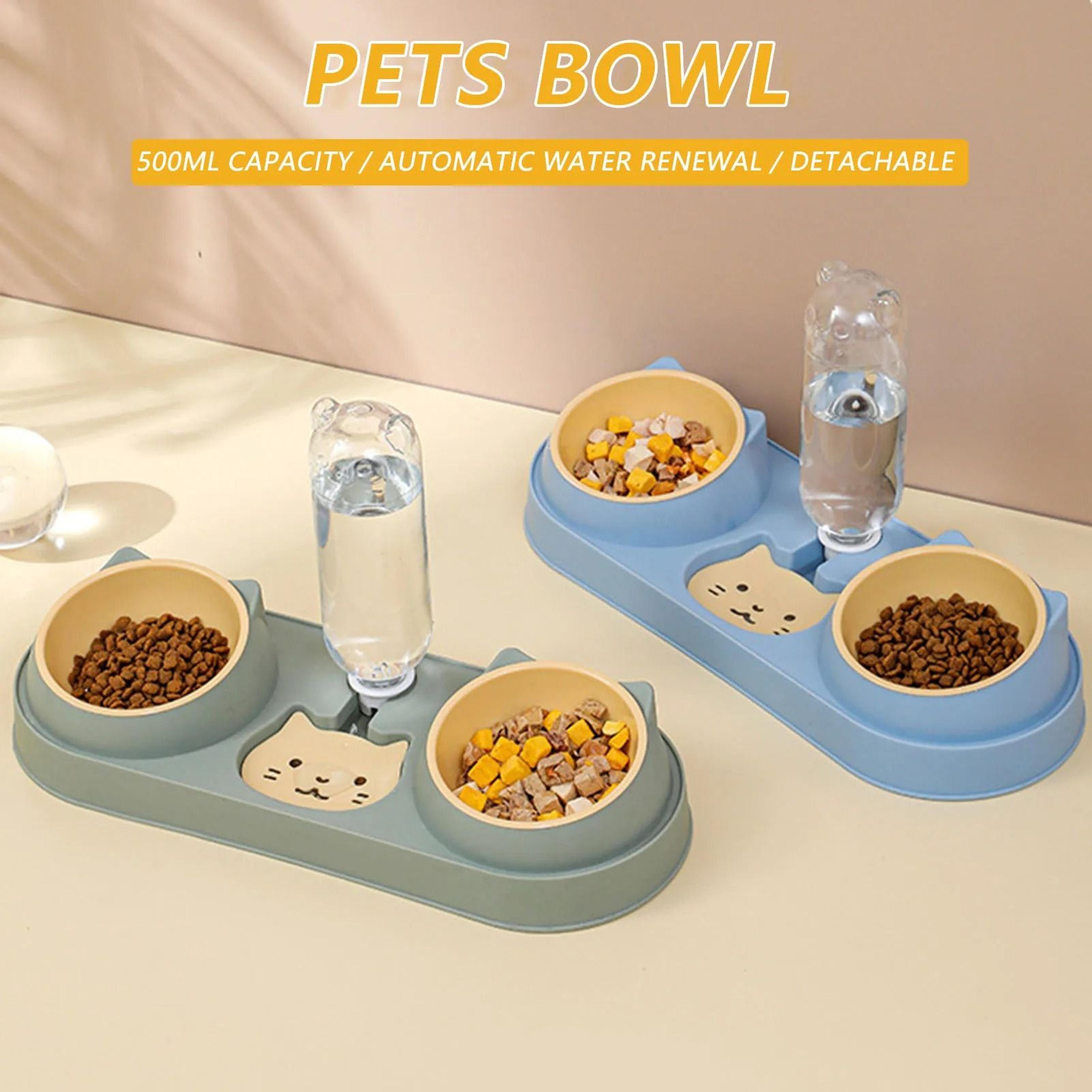 3 in 1 elevated pet feeding station with automatic water dispenser double food bowls for cats & small dogs