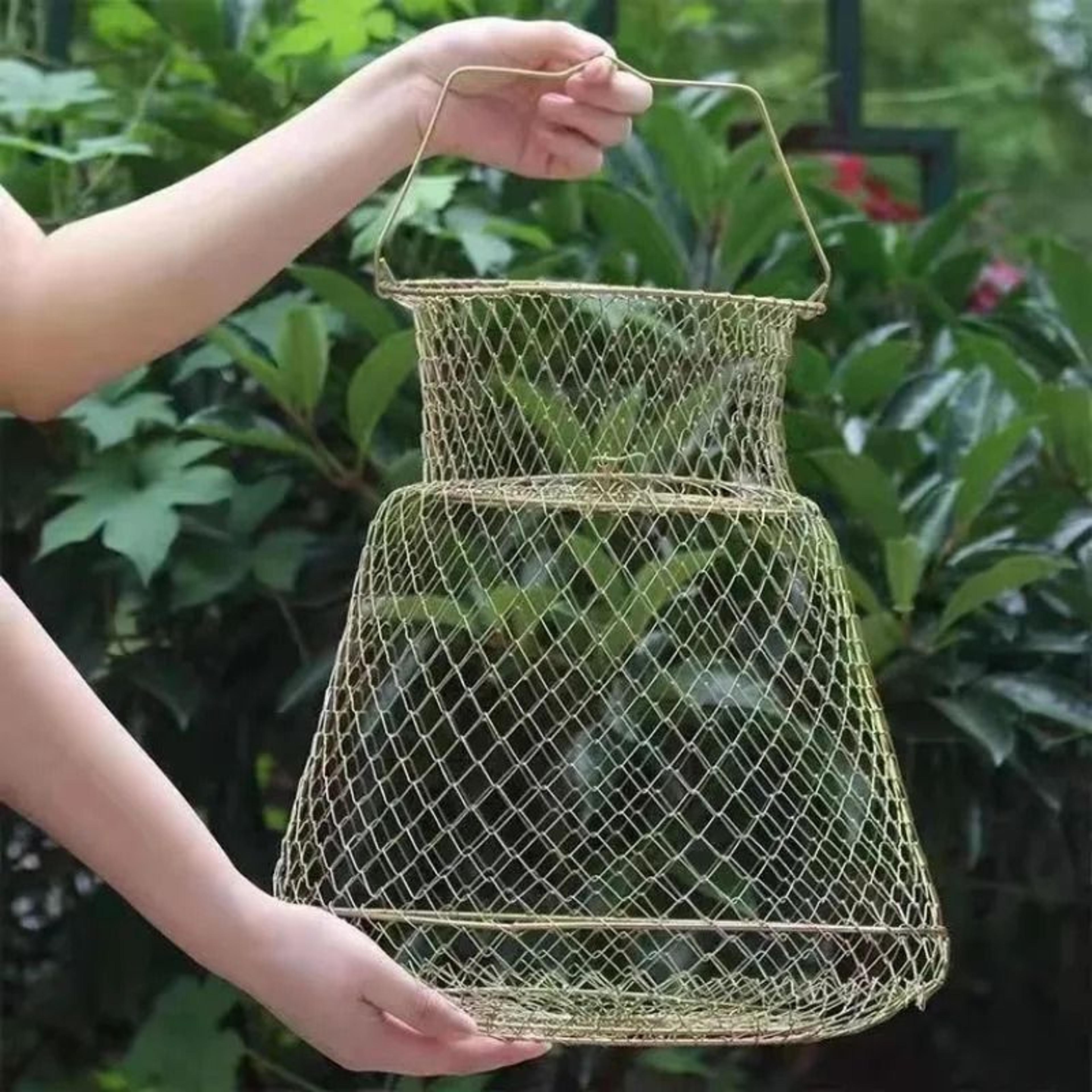 portable foldable wire fish basket live fish keeper cage for fishing & shrimp
