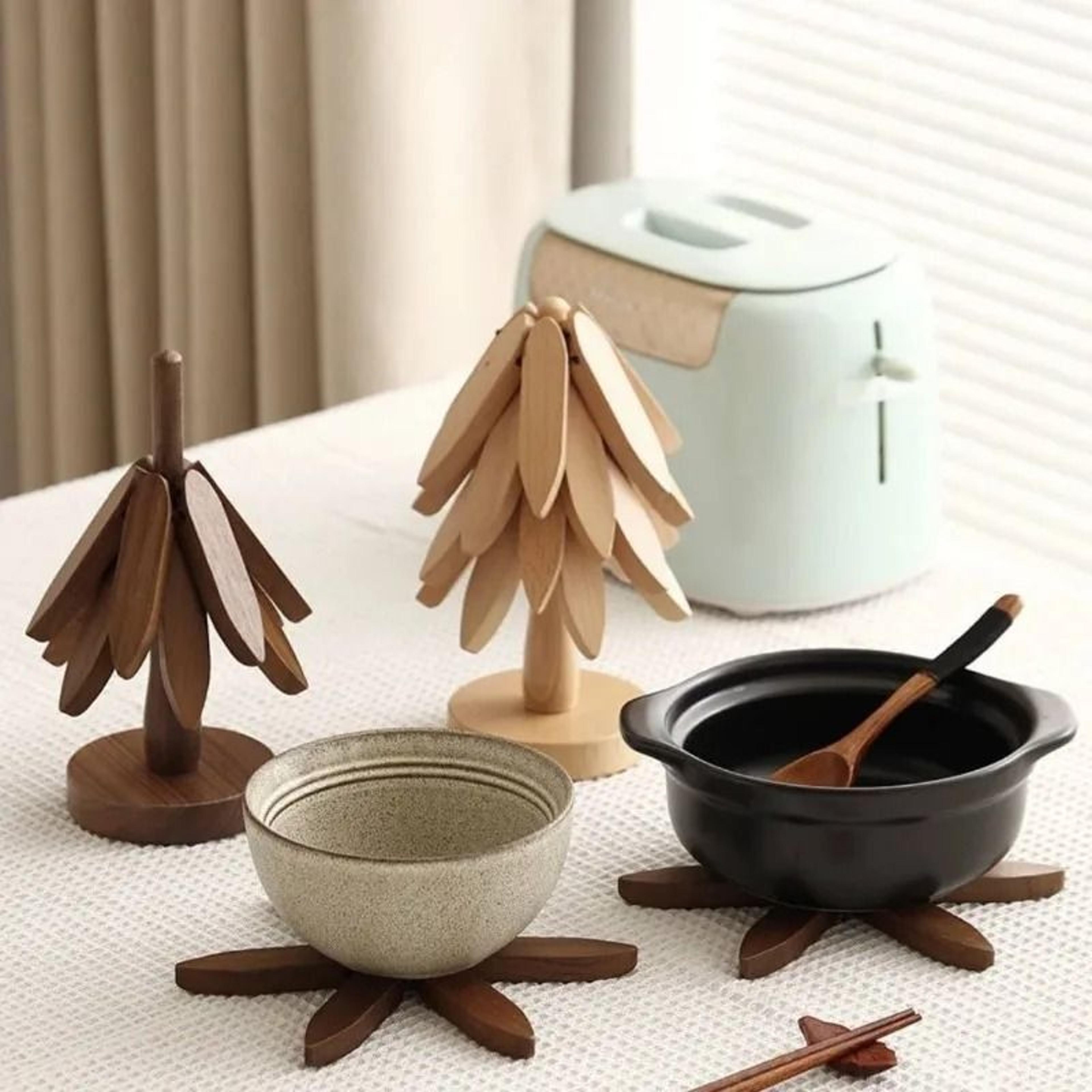 natural bamboo tree coaster set heat resistant trivets with stand