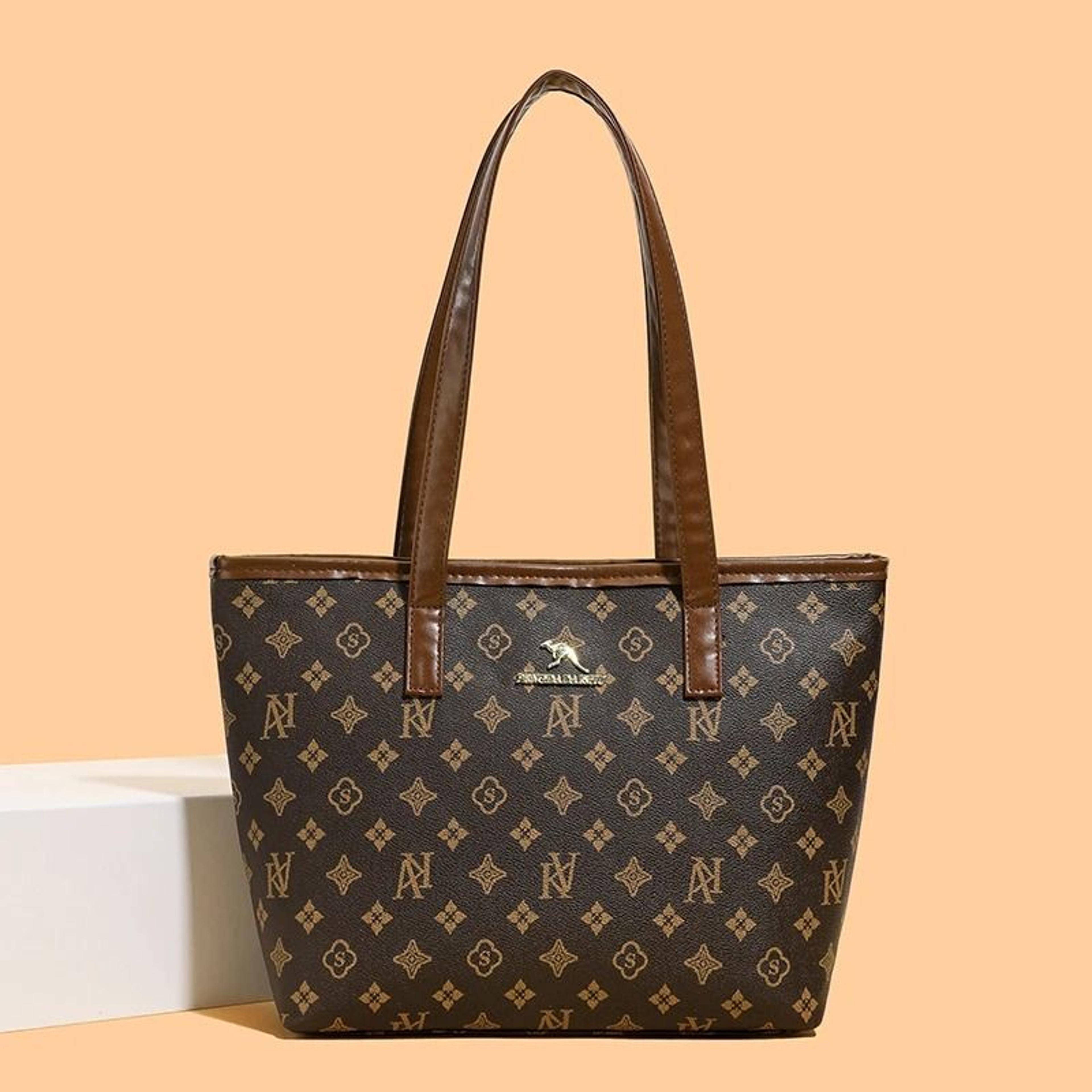 large capacity checkered shoulder tote bag for women soft leather work handbag
