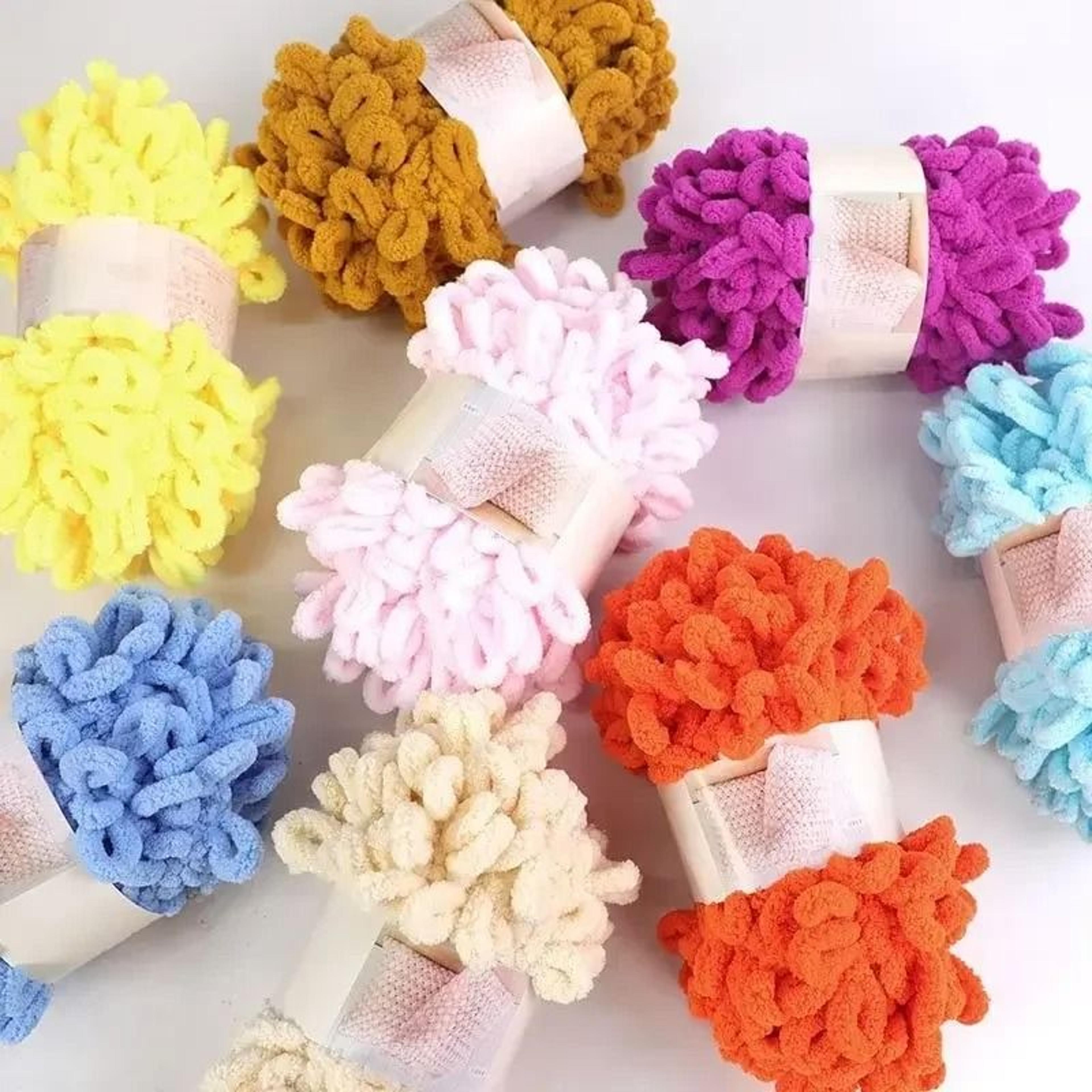 finger loop puffy chenille chunky yarn for hand knitting & crochet 3.5 oz