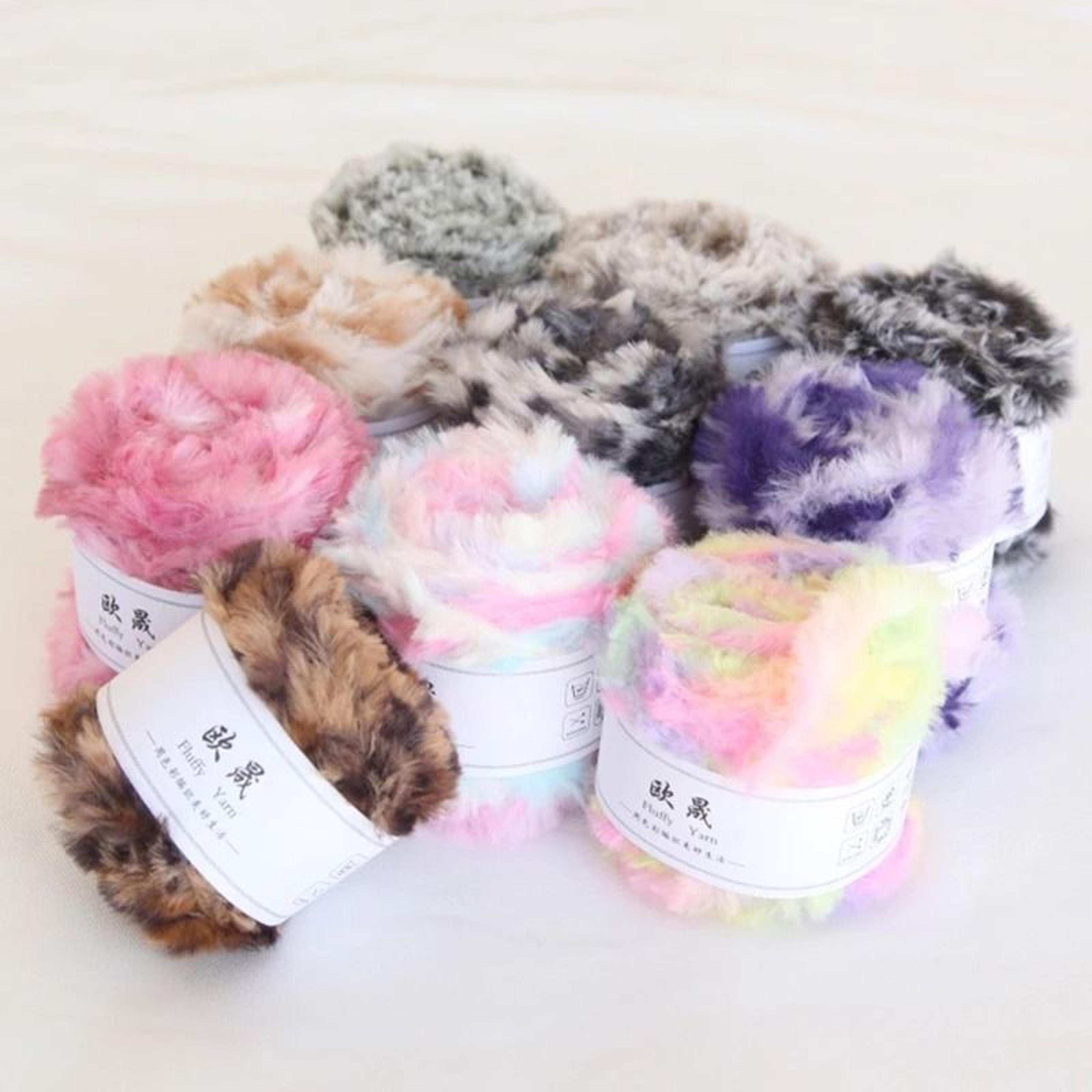 fluffy faux fur eyelash yarn for knitting & crochet 1.8 oz 35 yd