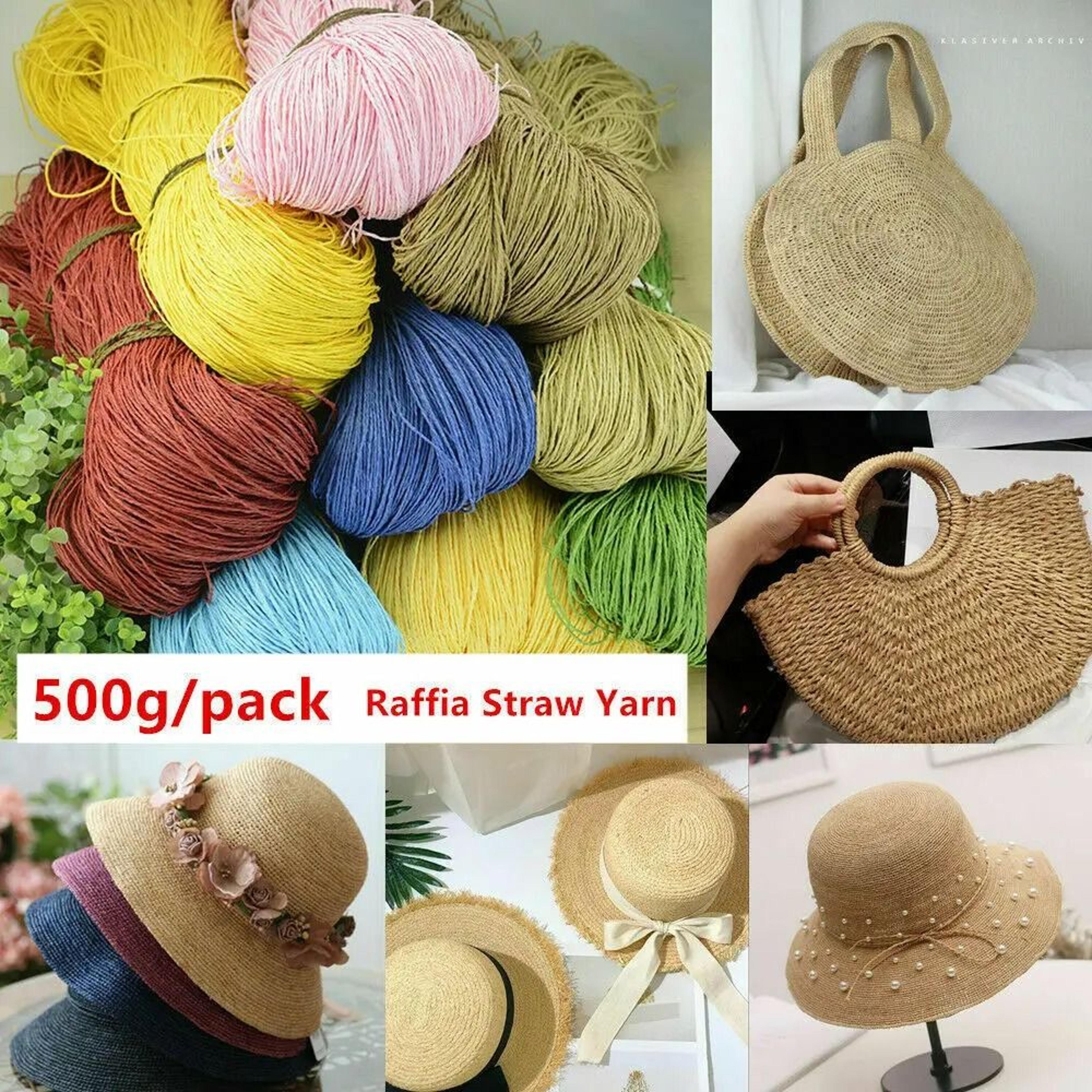 17.6 oz natural raffia straw yarn 656 yd crochet yarn for summer hats bags and basket weaving