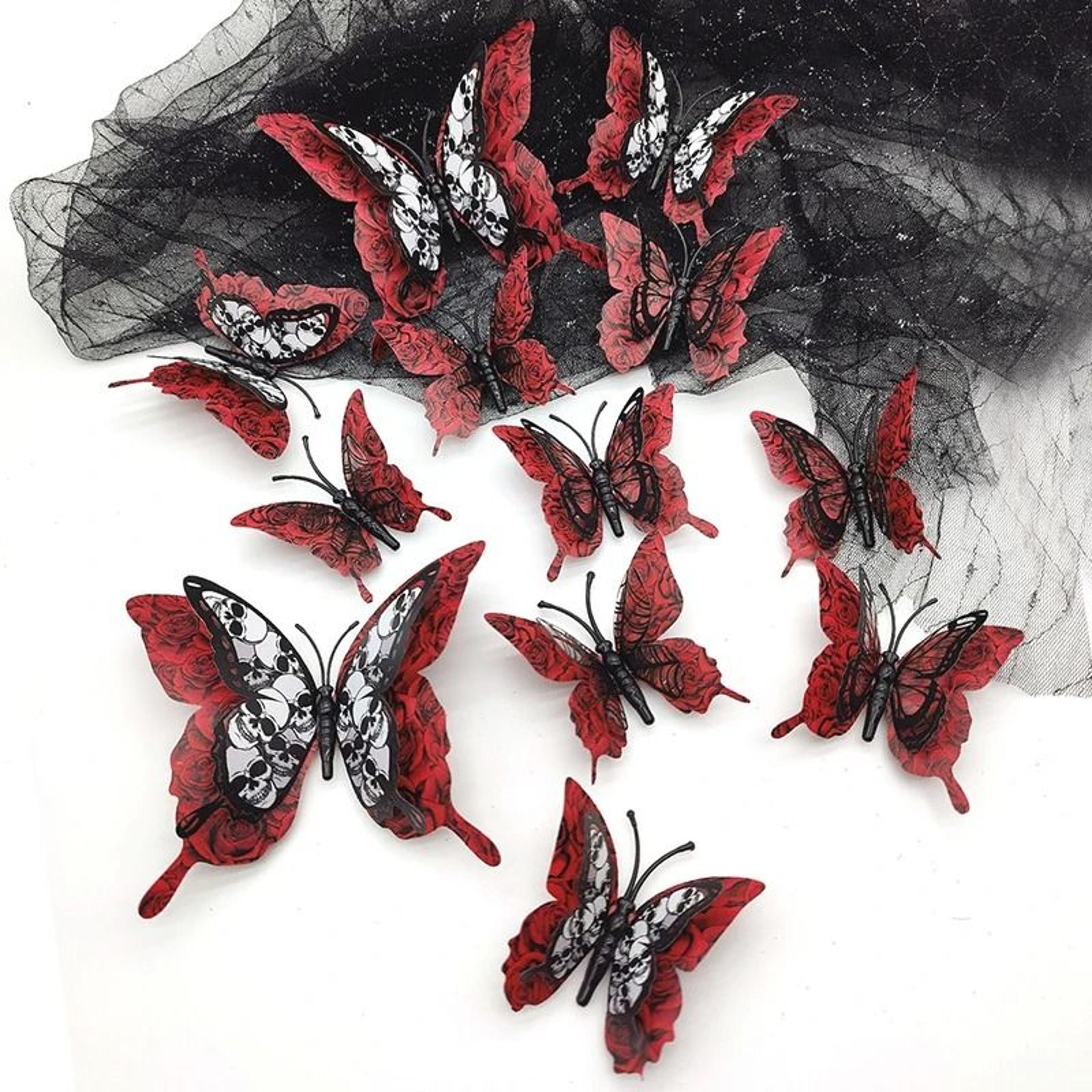 12-piece 3d blood rose butterfly halloween wall stickers for gothic party decor