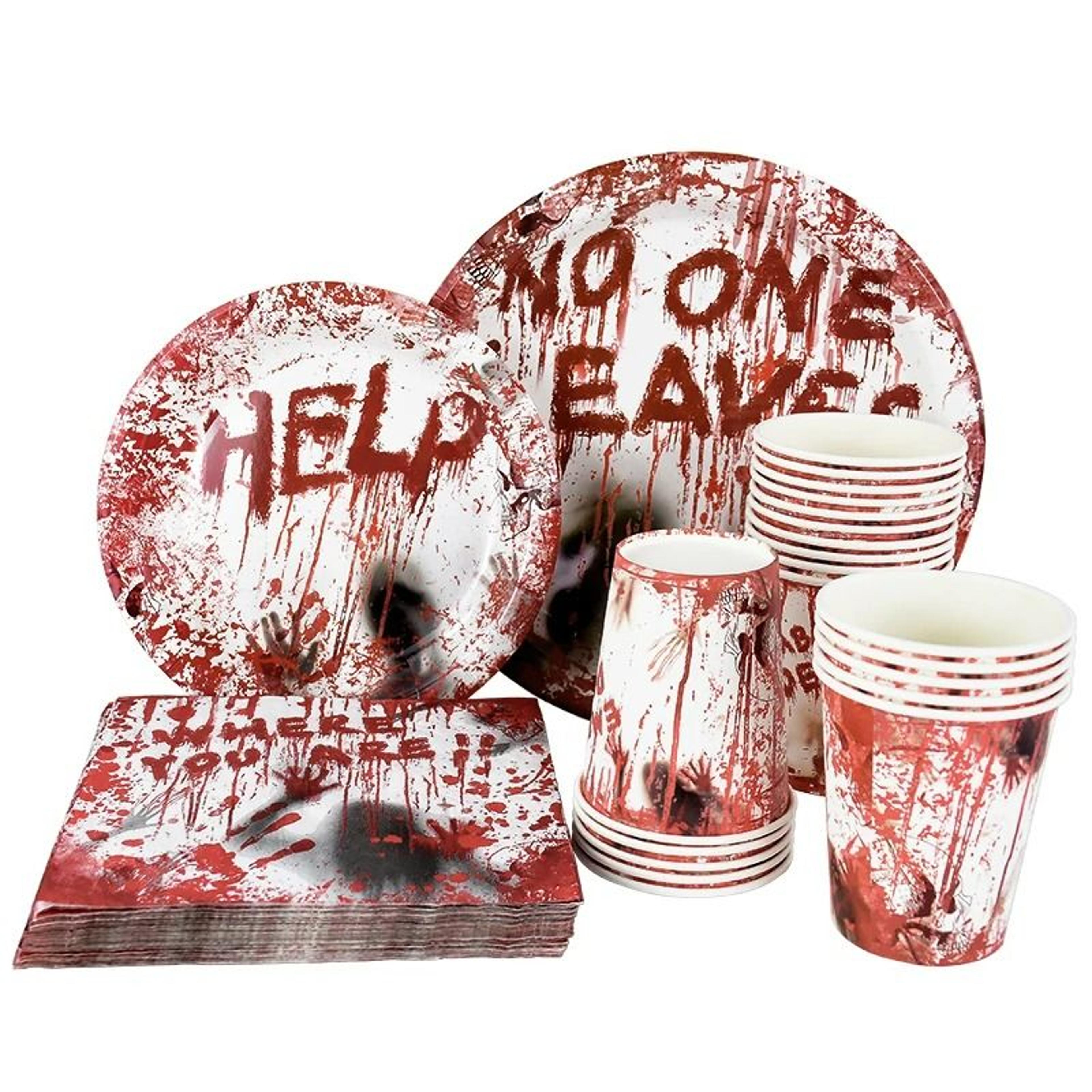 bloody handprint halloween disposable tableware horror party supplies