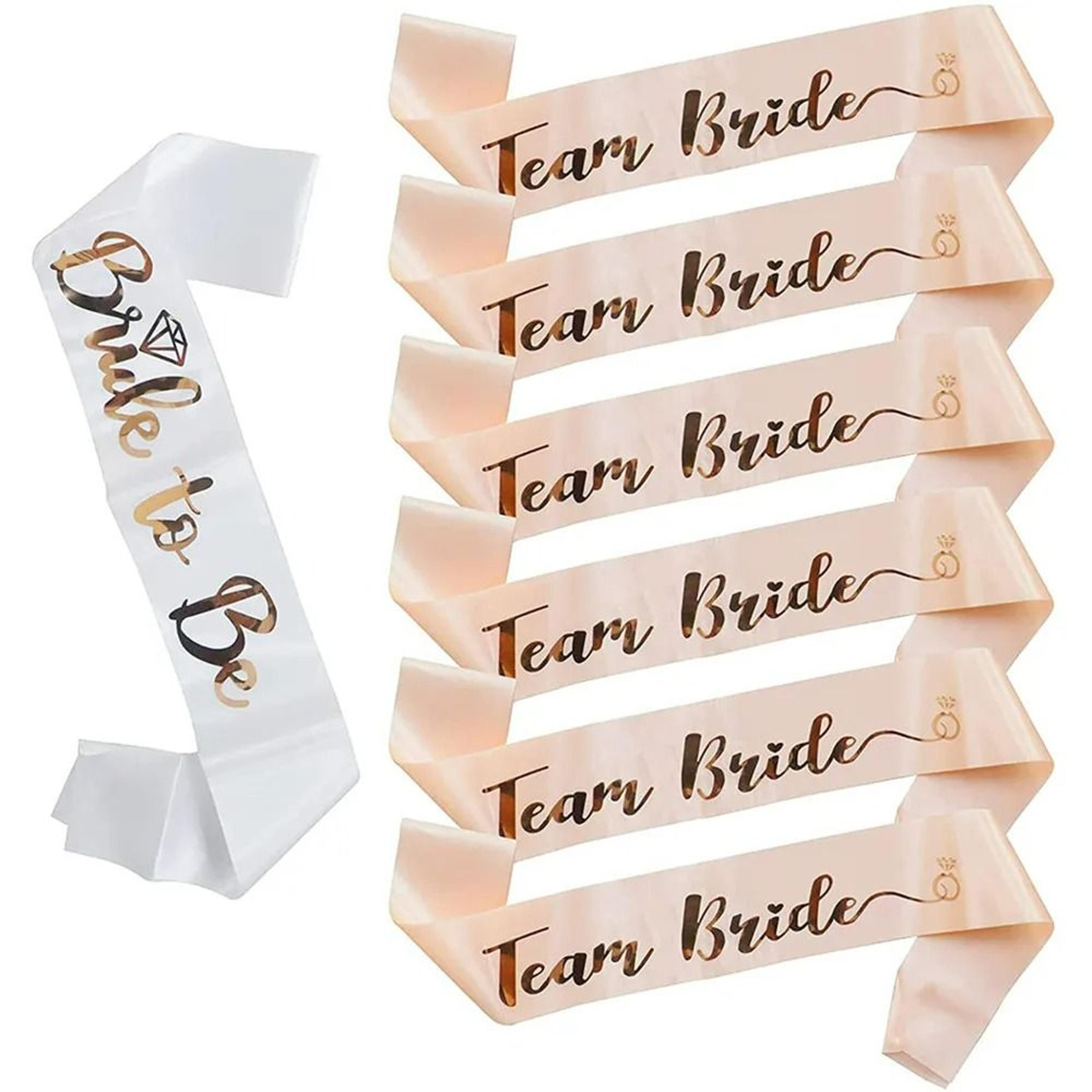 6 piece rose gold bride to be and team bride satin sash set