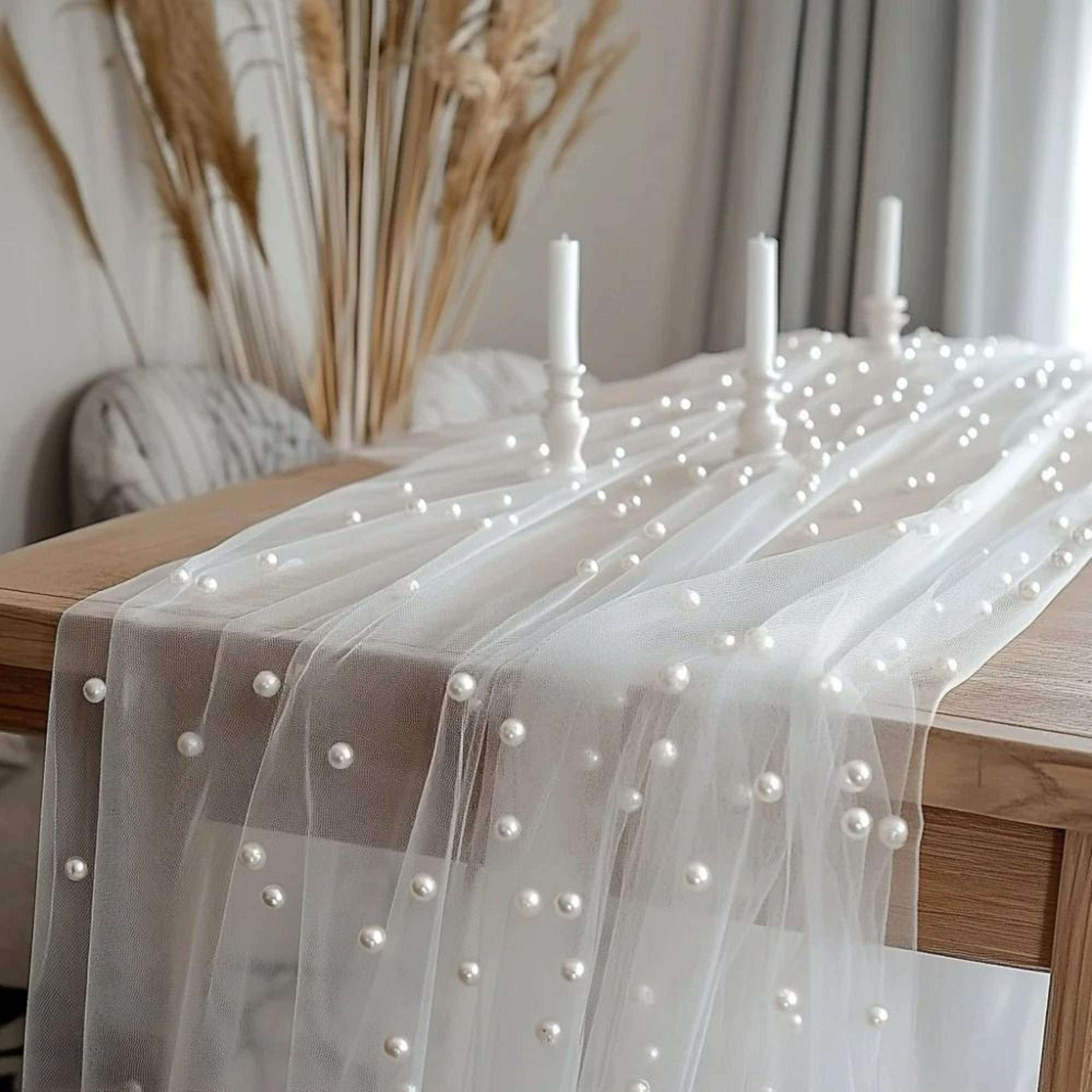 pearl chiffon table runner 31.50x118.11in sheer wedding table decor