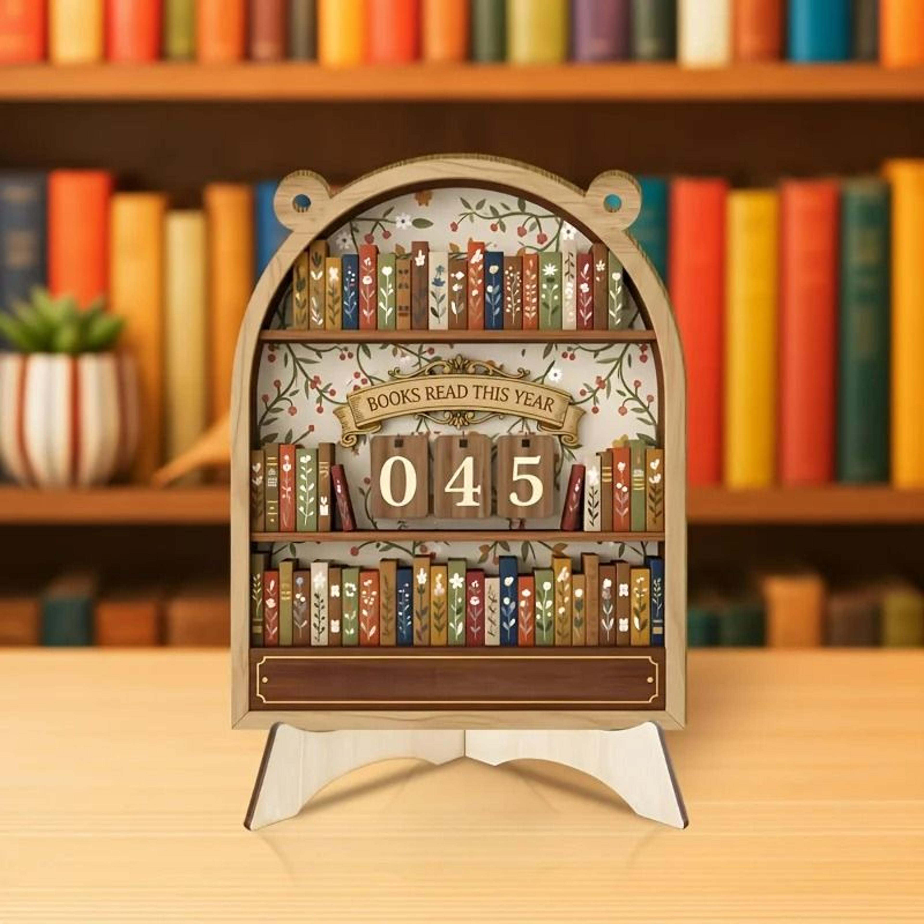 vintage wooden reading tracker 999 book counter desk decor for book lovers