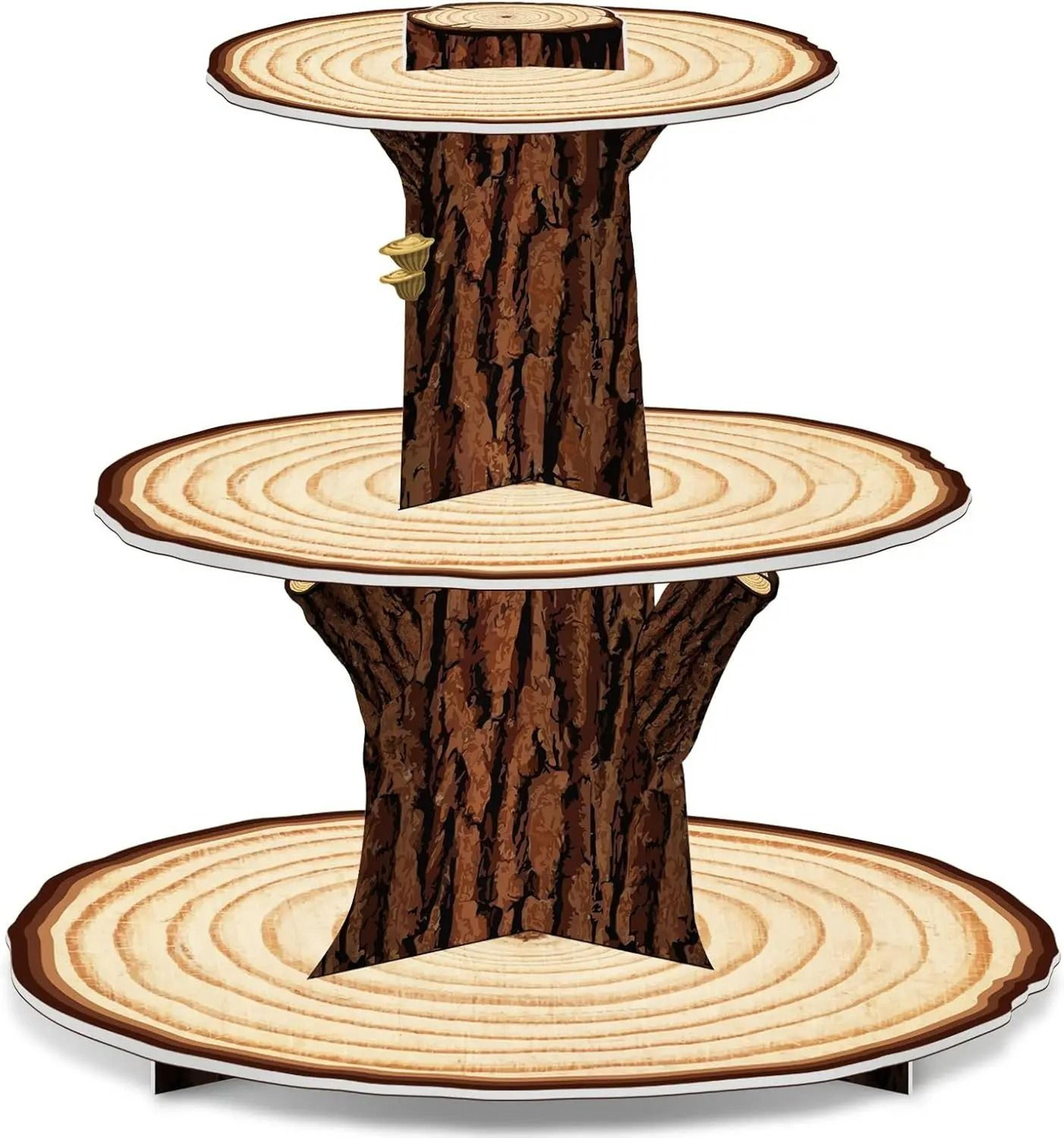 3 tier rustic wooden cupcake stand for woodland parties and baby showers