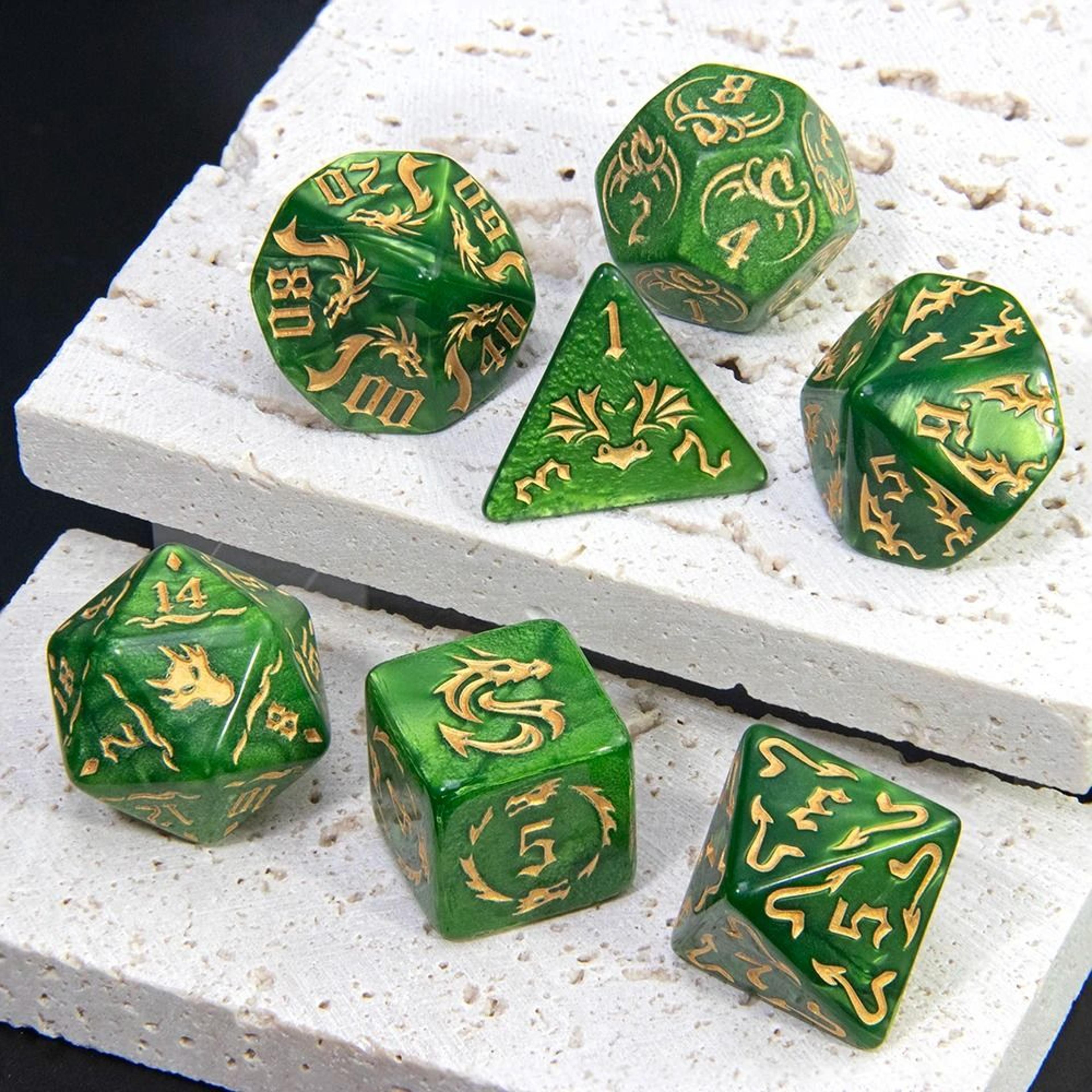 dragon pattern polyhedral dice set 7 piece marble rpg gaming dice